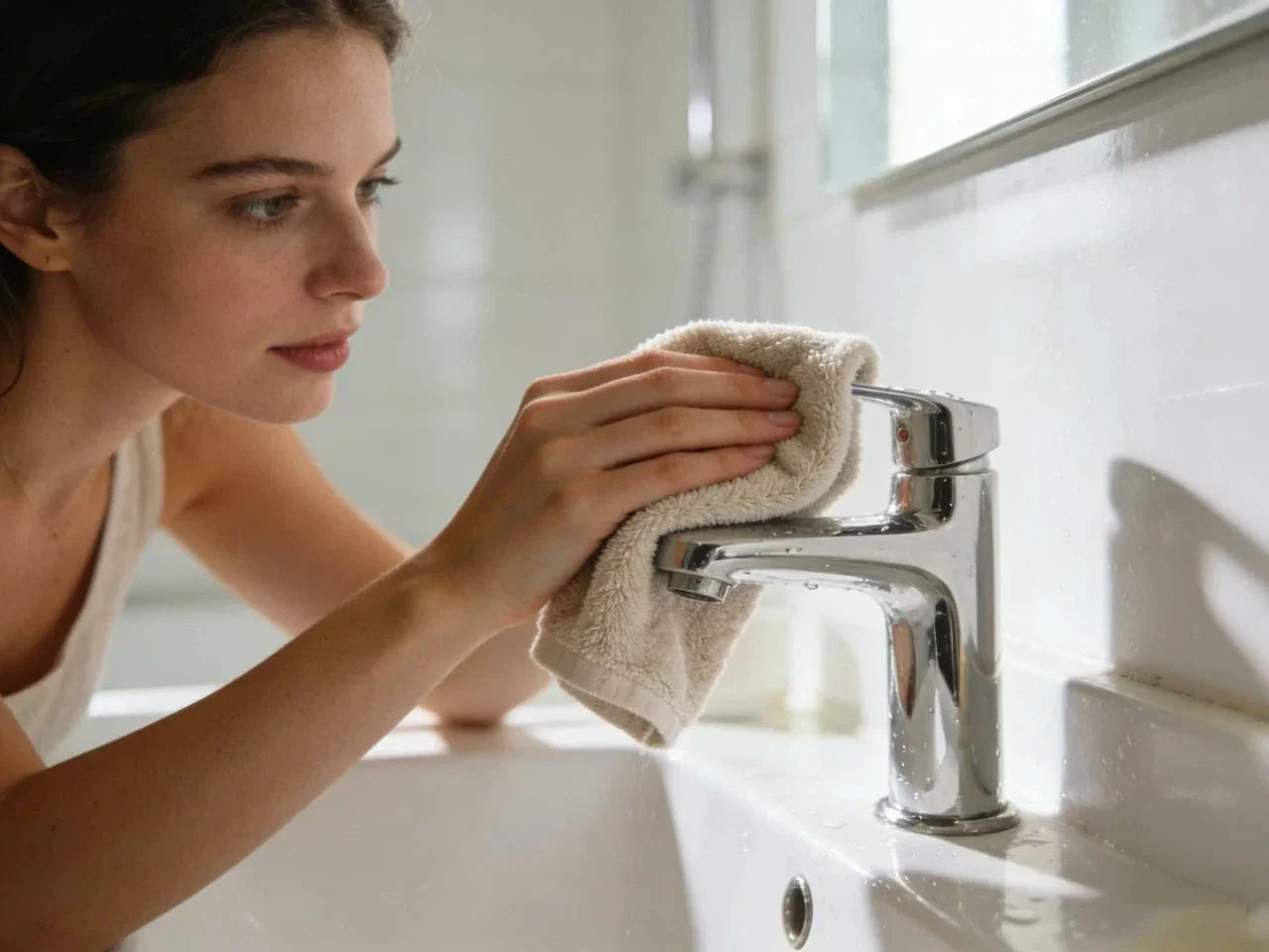 clean bathroom faucet
