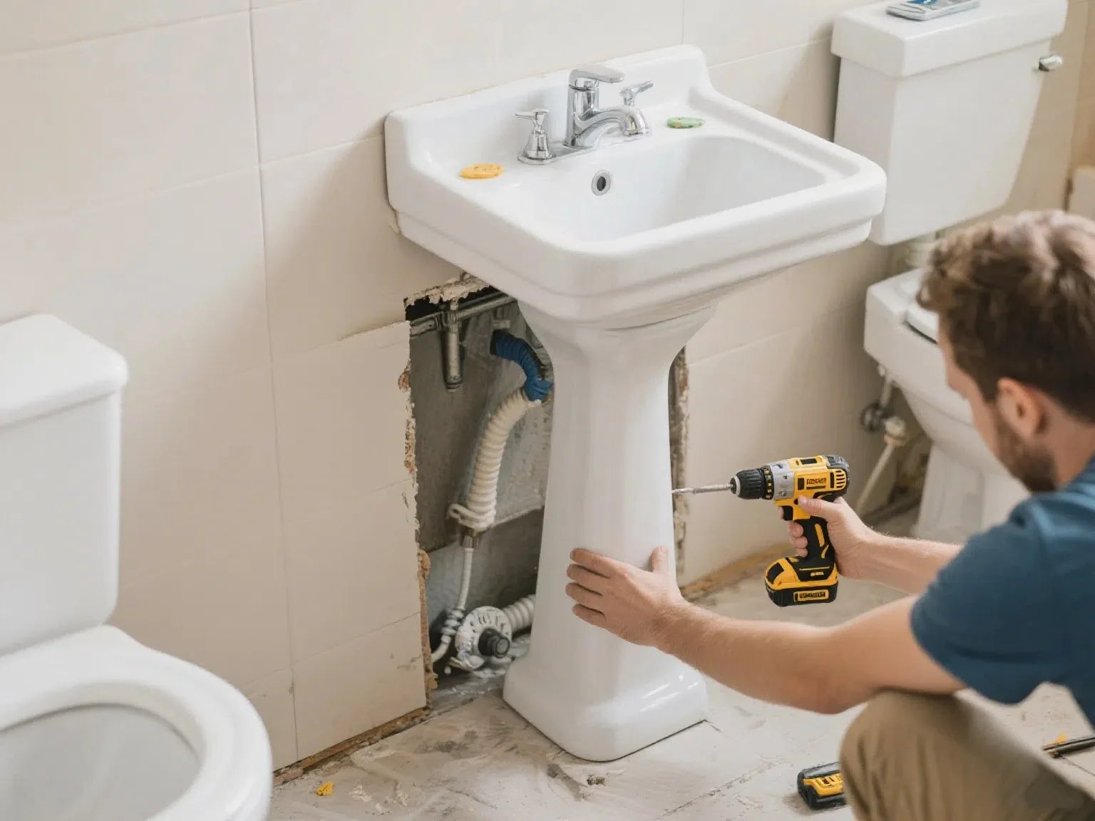 how to install a pedestal sink