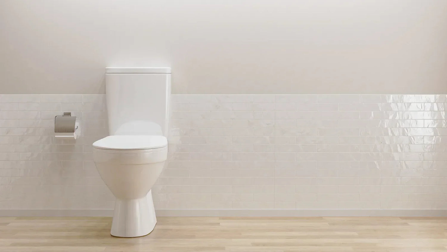A standard toilet sits in a modern bathroom, which can be upgraded with a bidet for feminine hygiene.