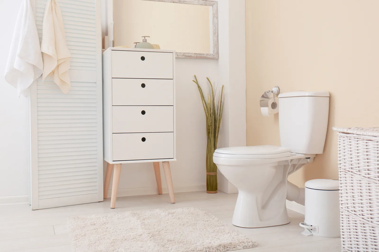 Modern Clean Bathroom with Bidet Toilet: Showcase Hygienic Toilet Space for Bidet Nozzle Self-Cleaning Tech