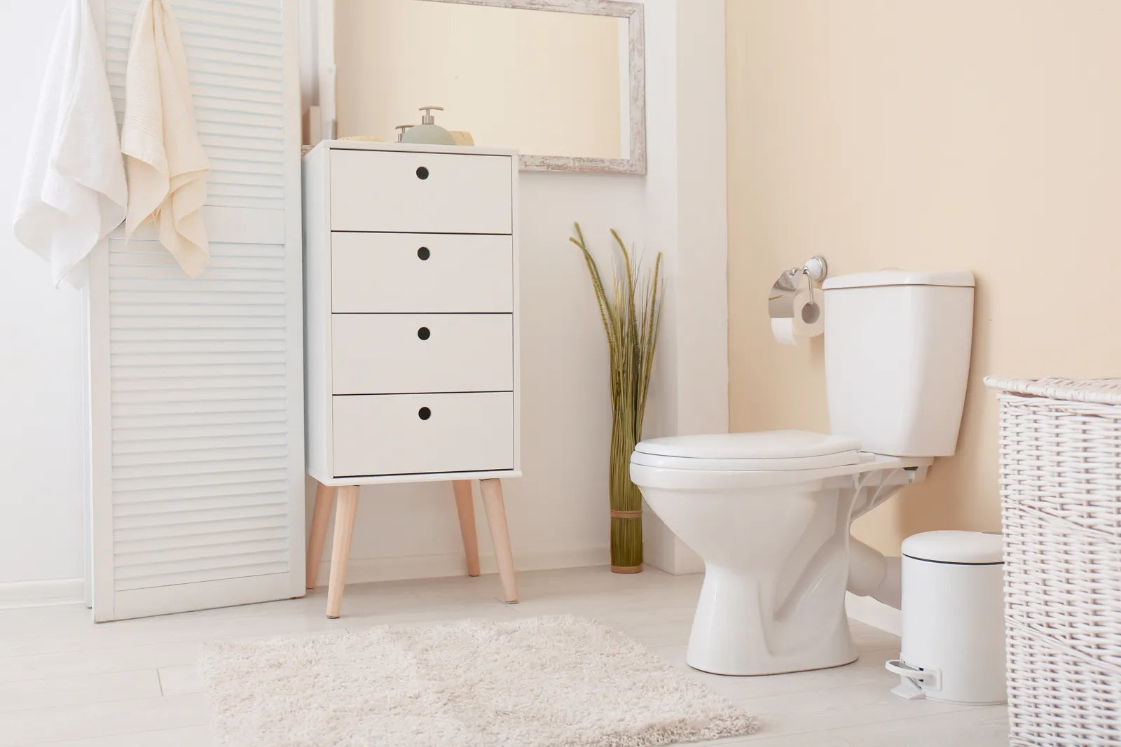 Modern Clean Bathroom with Bidet Toilet: Showcase Hygienic Toilet Space for Bidet Nozzle Self-Cleaning Tech