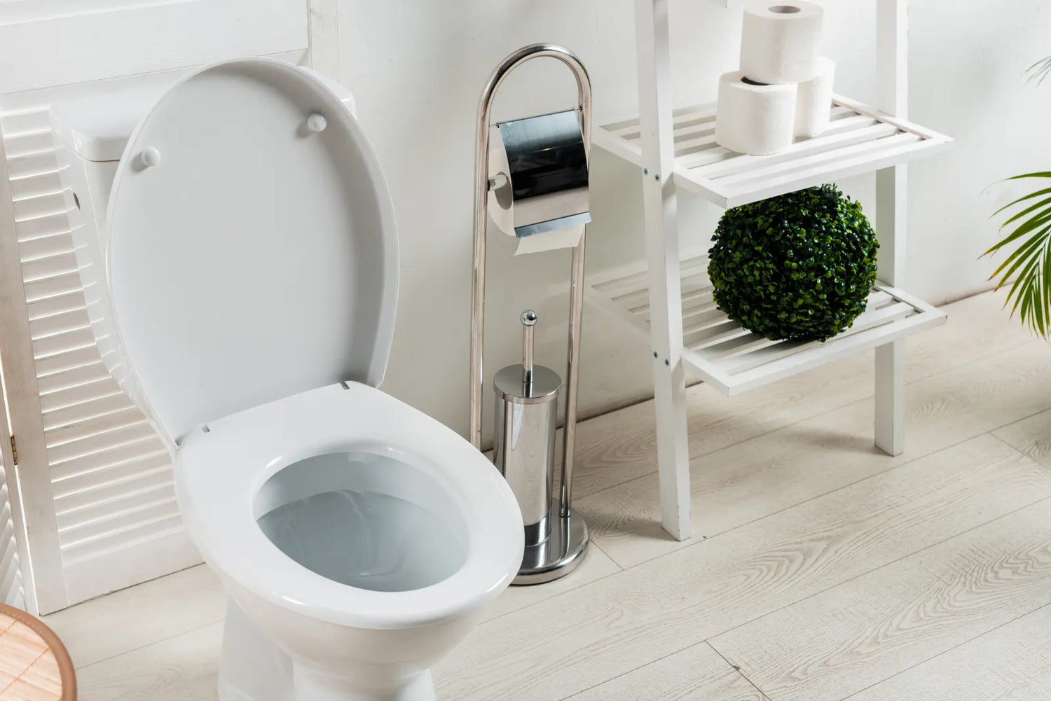 Clean dual flush toilet in a bright bathroom, ready for daily use with its dual-flush function.