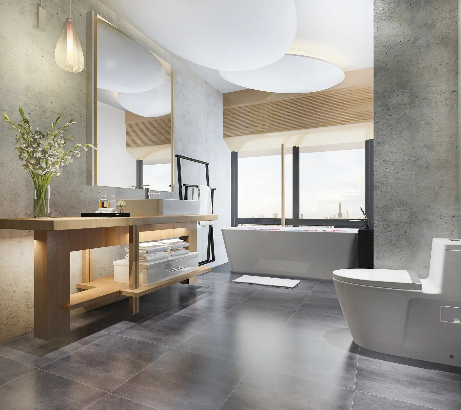 Modern bathroom featuring a smart toilet, showcasing the high-tech fixture that may require occasional troubleshooting.