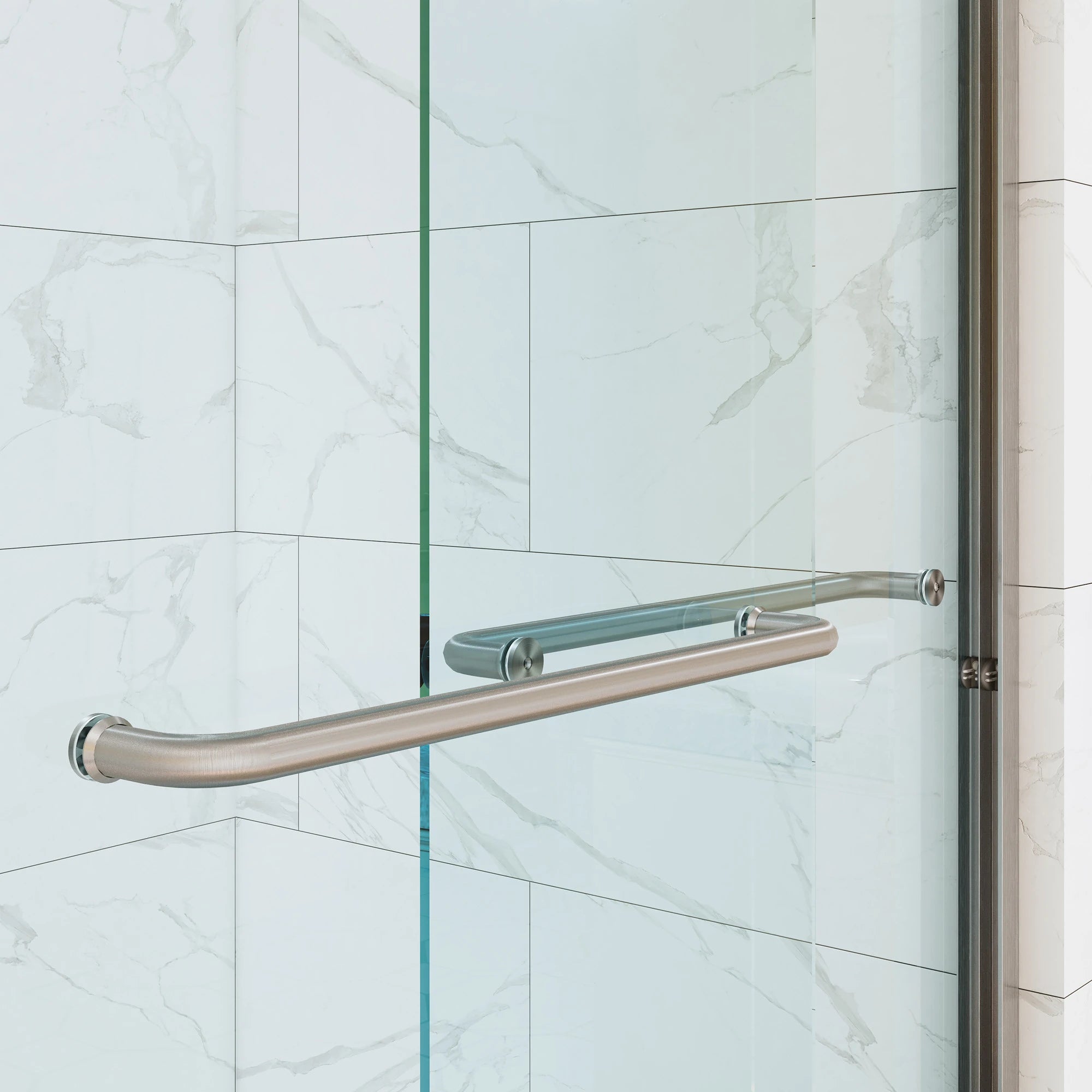 HOROW Bathroom Sliding Glass Door 60 Inch Brushed Nickel Frameless Shower Door Model BE6076-BN