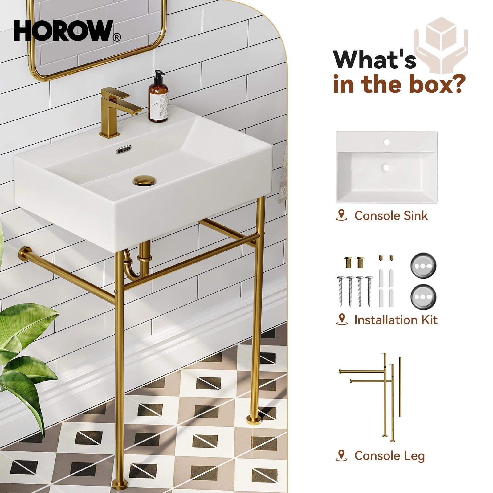 Rectangular Console Sink with Golden Legs and Overflow Model CS6042-SG