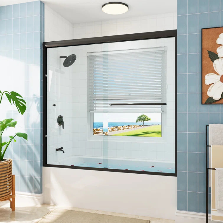 Frameless Sliding Shower Door 59 Inch Matte Black Shower Door Model BE5956-MB