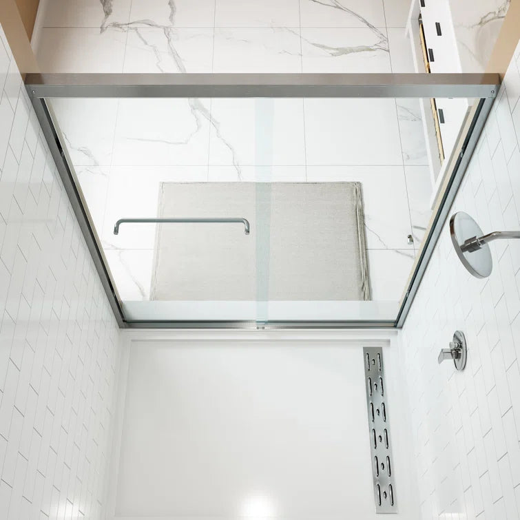 HOROW Bathroom Sliding Glass Door 59 Inch Brushed Nickel Frameless Shower Door Model BE5972-BN