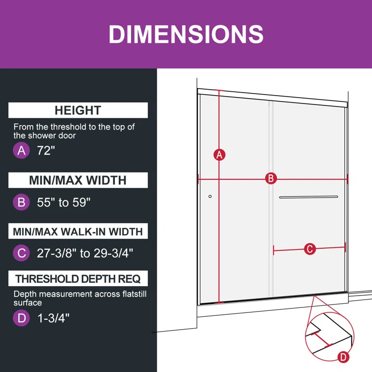 HOROW Frameless Sliding Shower Door 59 Inch Matte Black Shower Door Model BE5972-MB