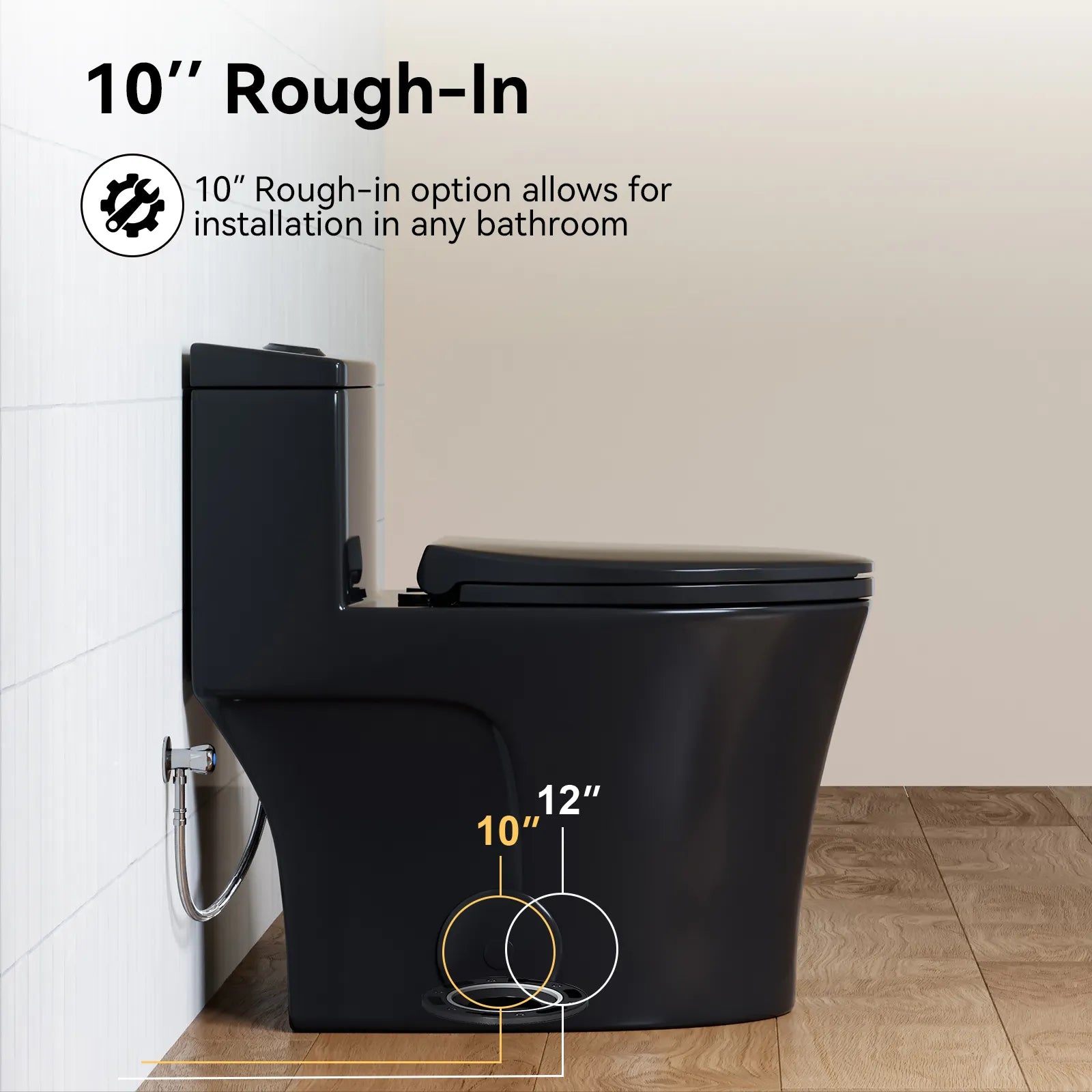 HOROW 10 Inch Rough In Toilet Black One Piece Toilet Model T0338B-10