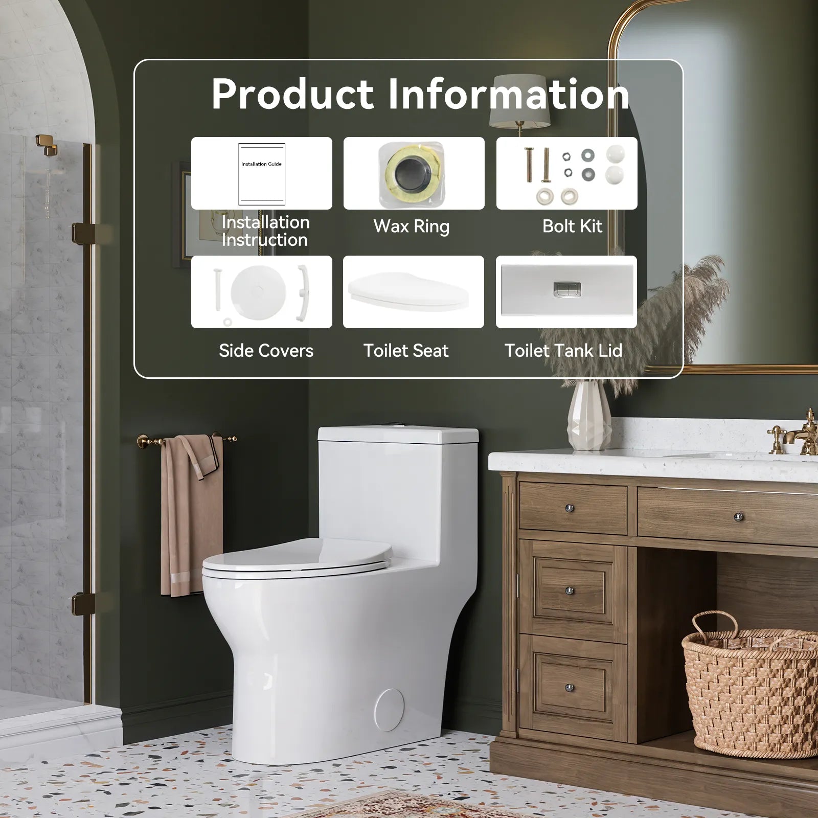 HOROW One Piece Toilet ADA Toilet Height 17.3 Inch Model T0350W