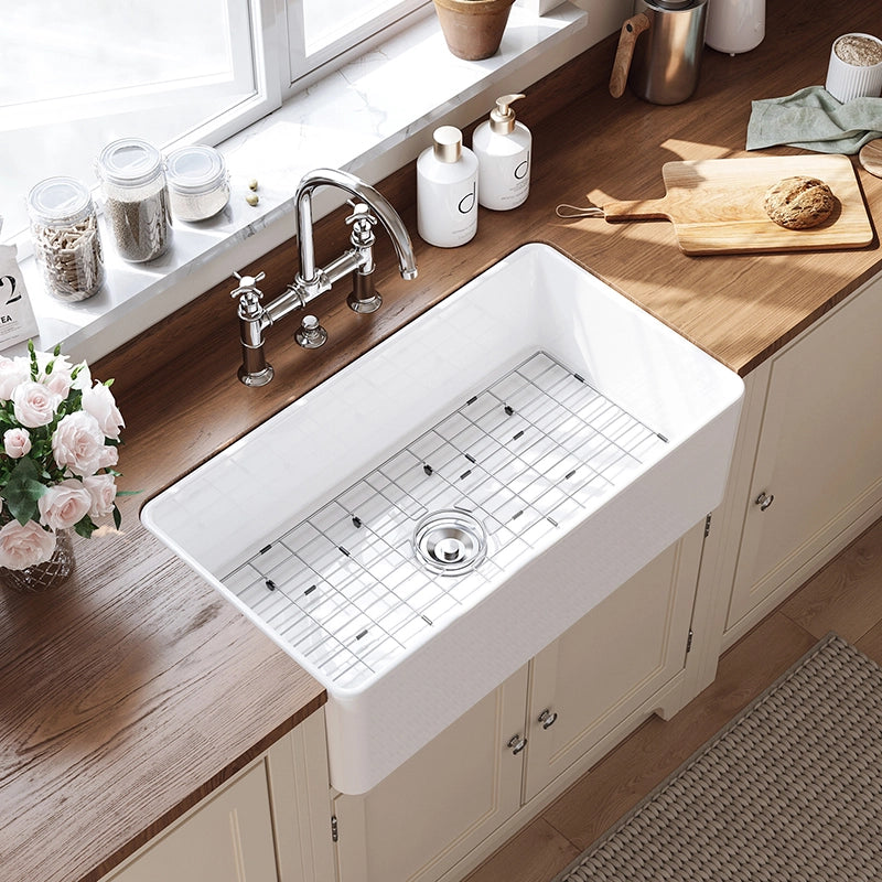 HOROW 33 Inch Farmhouse Sink With Ceramic Porcelain Fireclay Model HR-S3318W