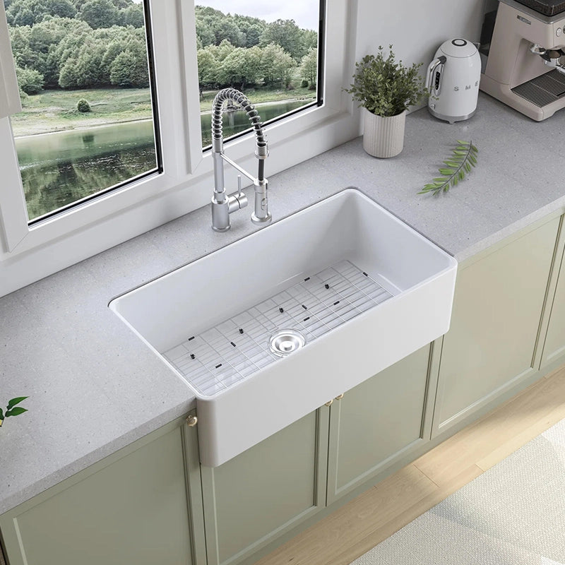 HOROW 36 Farmhouse Apron Sink Undermount Fireclay Kitchen Sink Model HR-S3618W