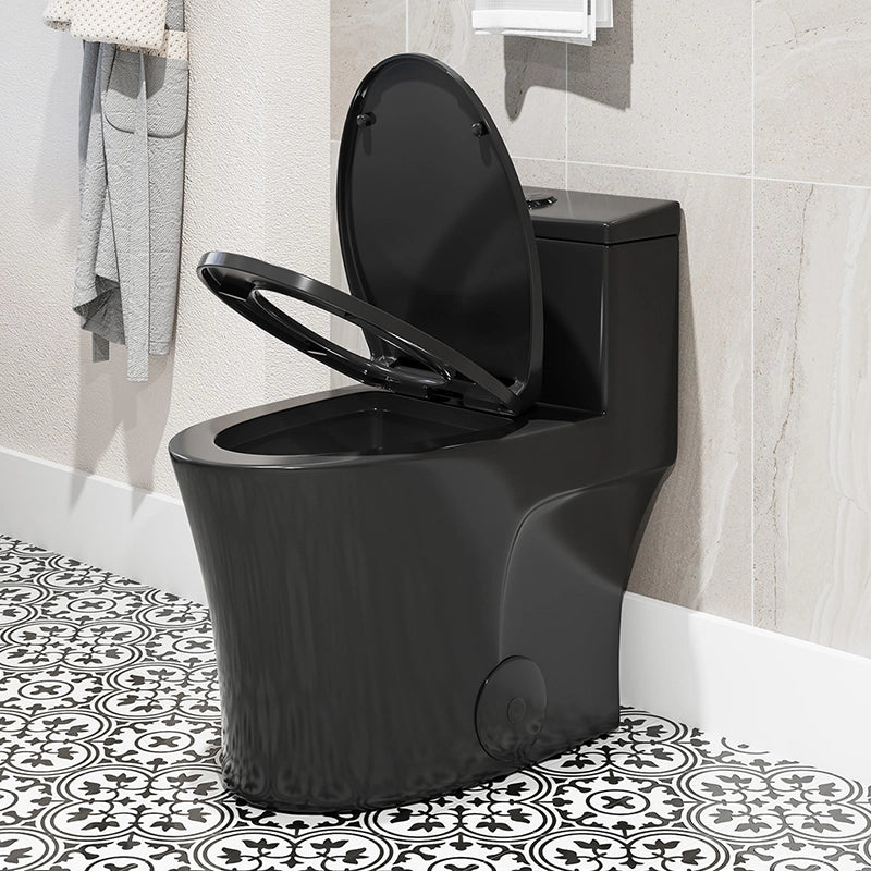 HOROW Black Ceramic Toilet 1.28 GPF Dual Flash Elongated One Piece Toilet Model T0338B