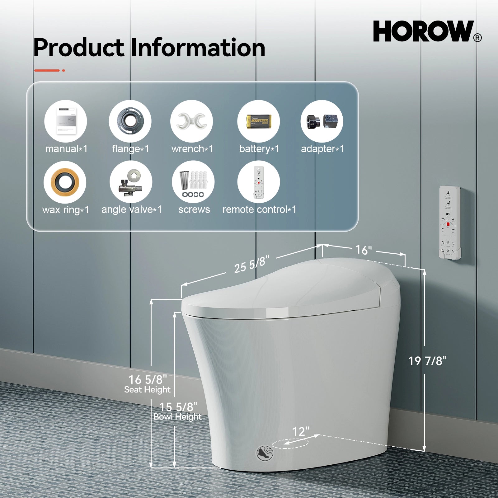 HOROW Smart Toilet With Heated Bidet Dual Flush Toilet Model T16