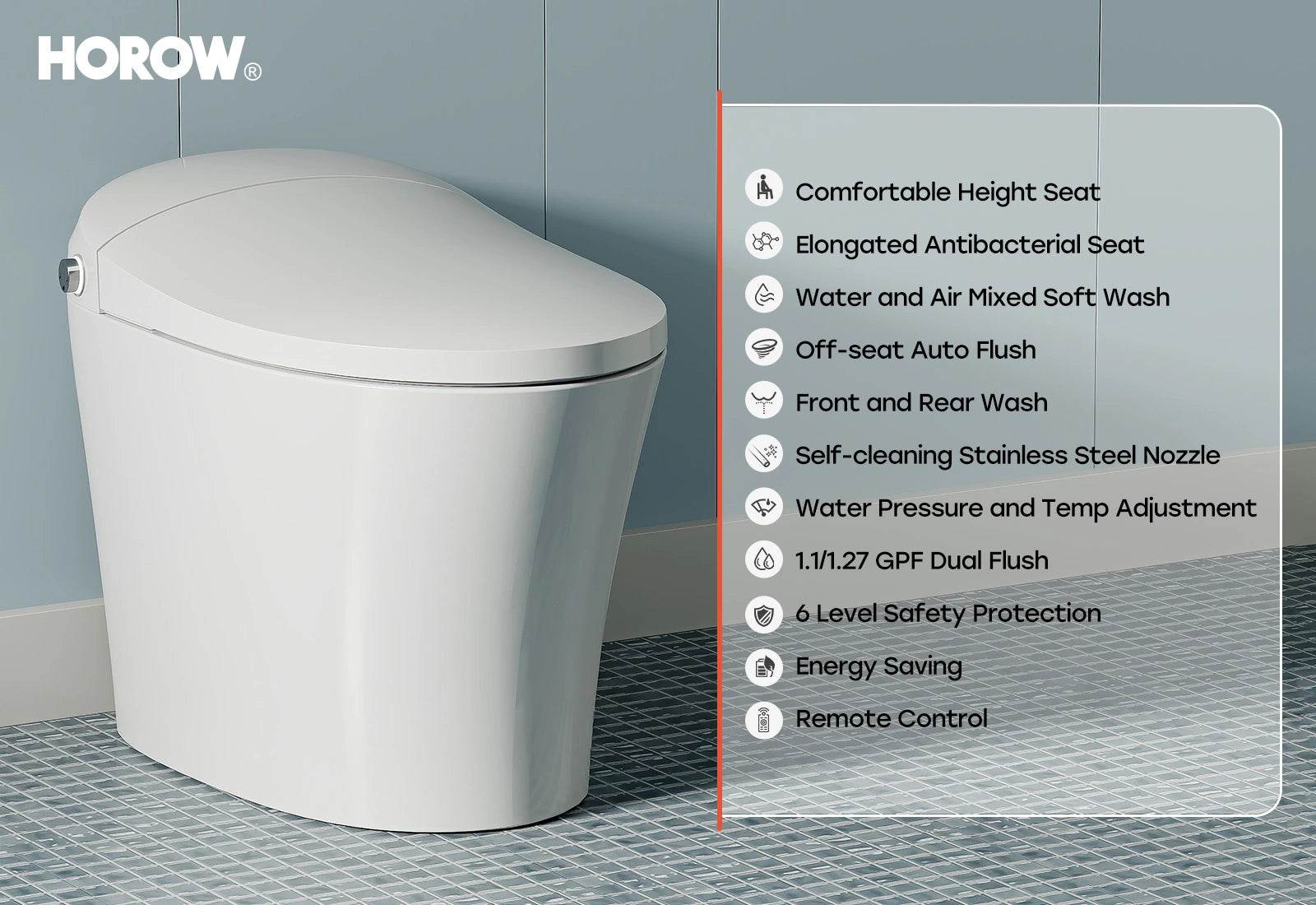 HOROW Smart Toilet With Heated Bidet Dual Flush Toilet Model T16