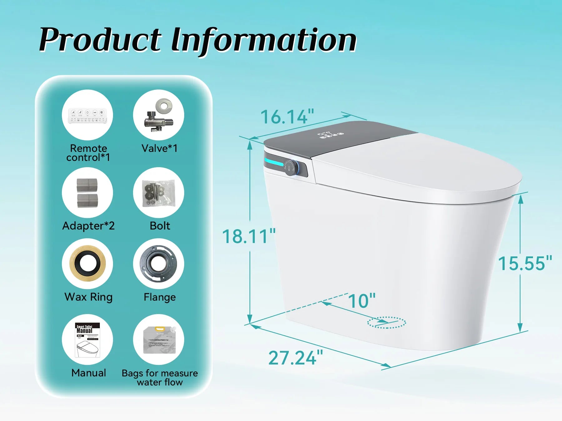HOROW Smart Toilet with Bidet Seat for 10 Inch Rough In Model T37