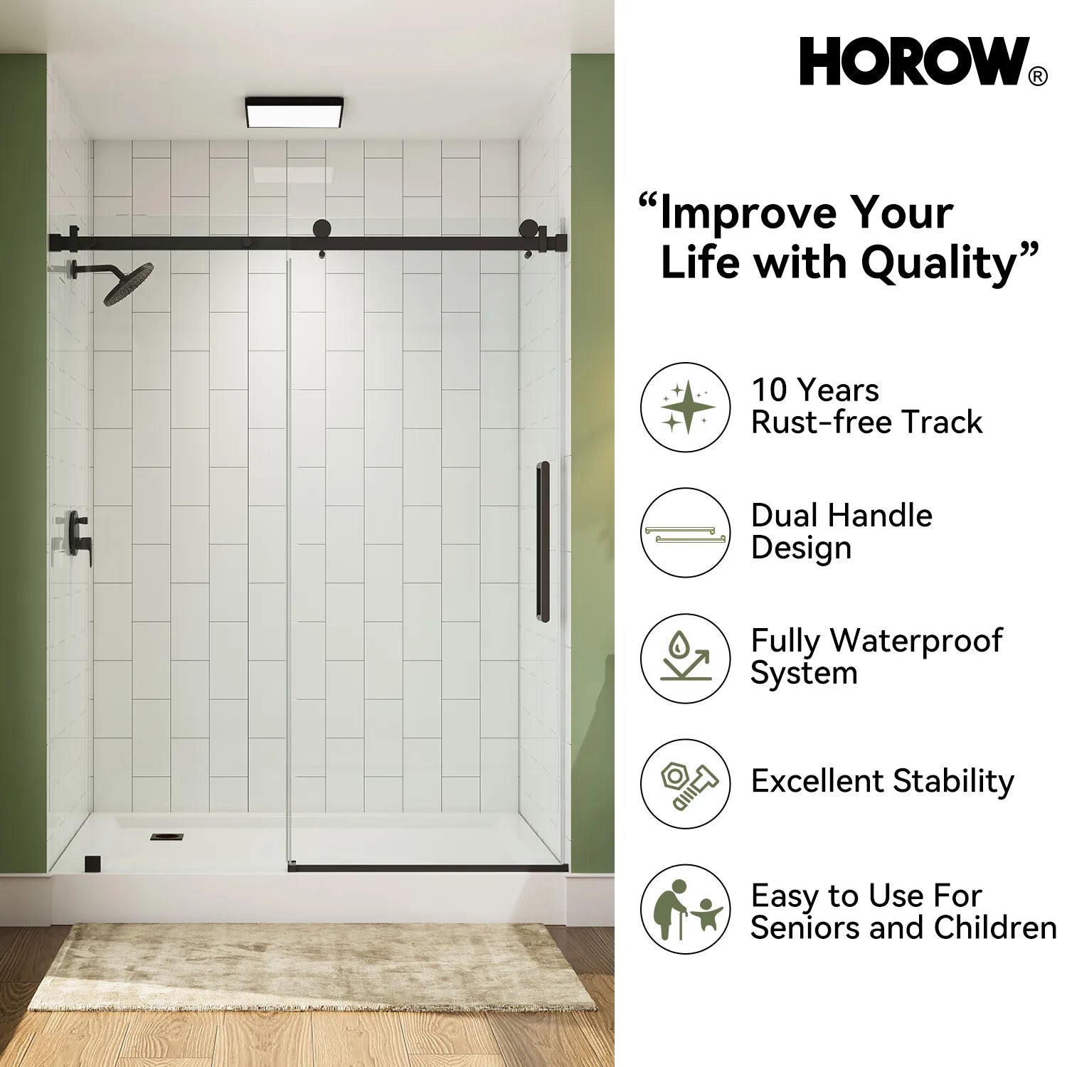 Black Sliding Shower Door with Frameless and 60 Inch Model TE6076-MB