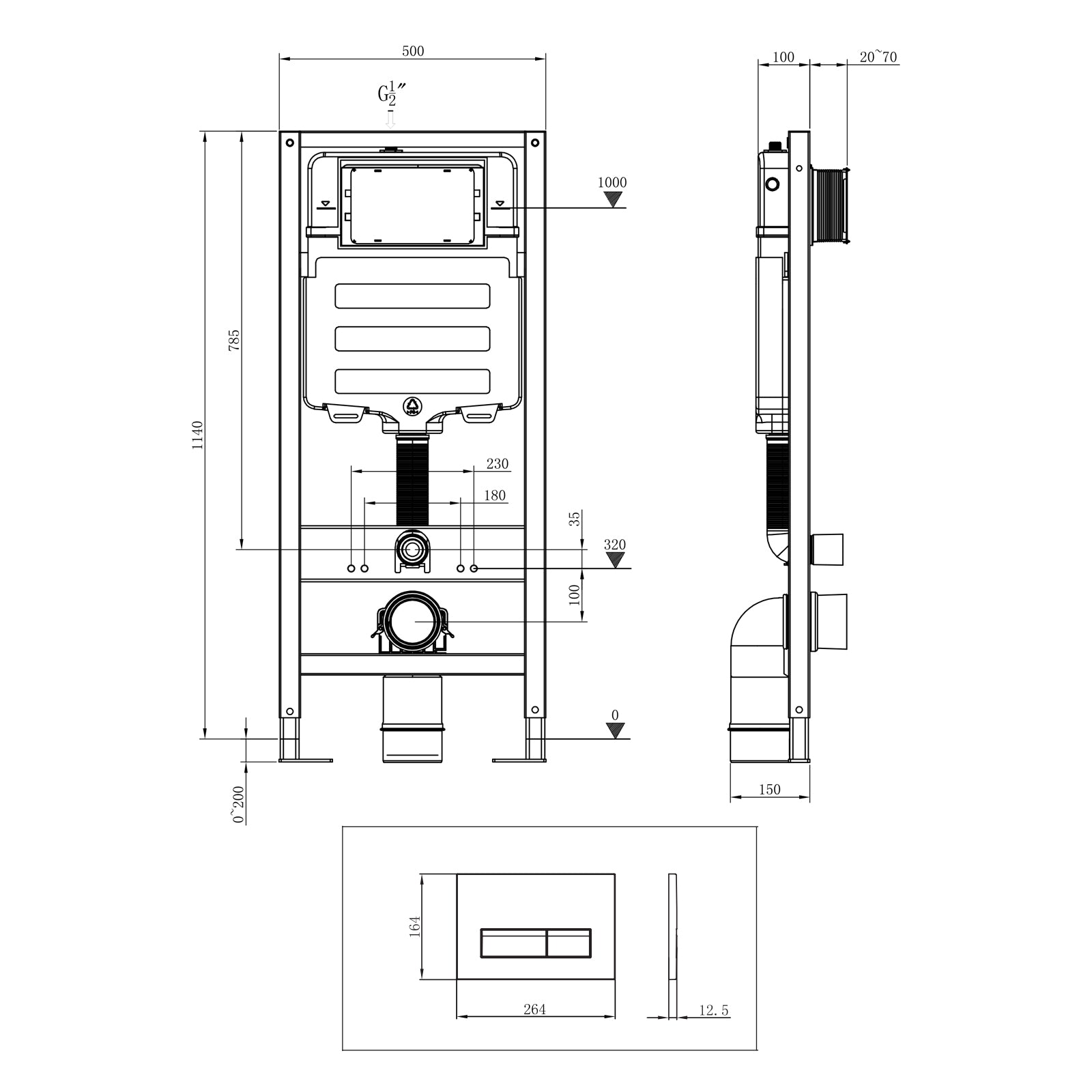 HOROW Dual Flush Actuator With Steel Tube Frame for TG02W Model UWT01H-US