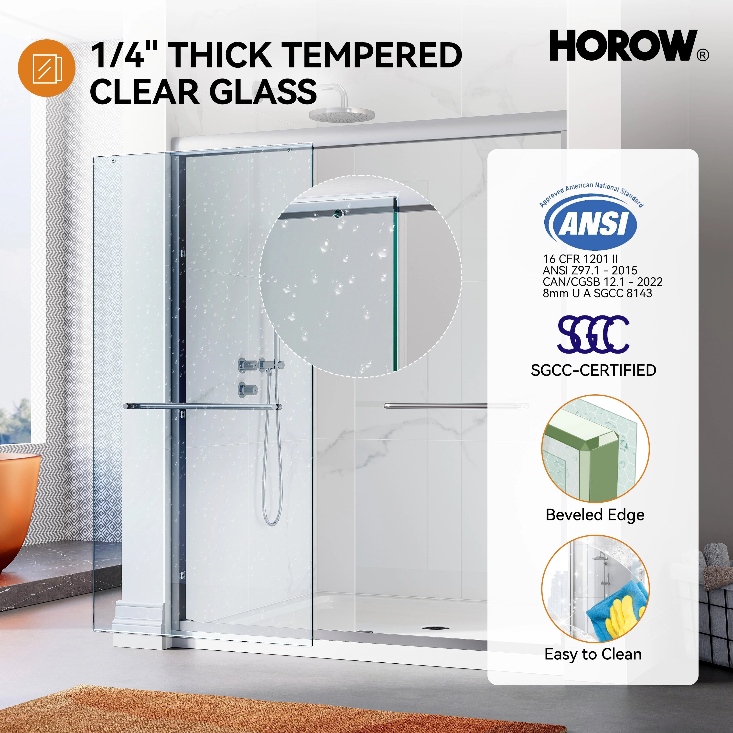 60 Inch Double Sliding Shower Door with Thick Aluminum Frame Model BE6072-BN