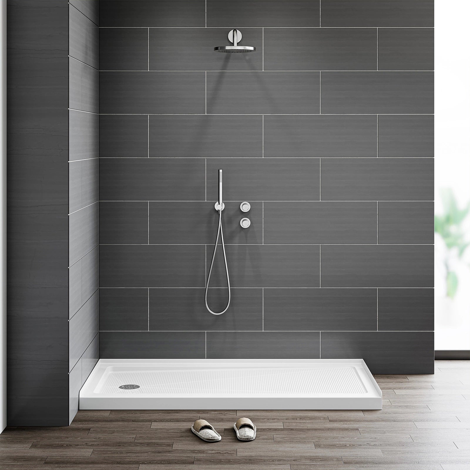 HOROW Acrylic Shower Base with Wider Threshold and Chrome Left Drain model BS6030-CH-L