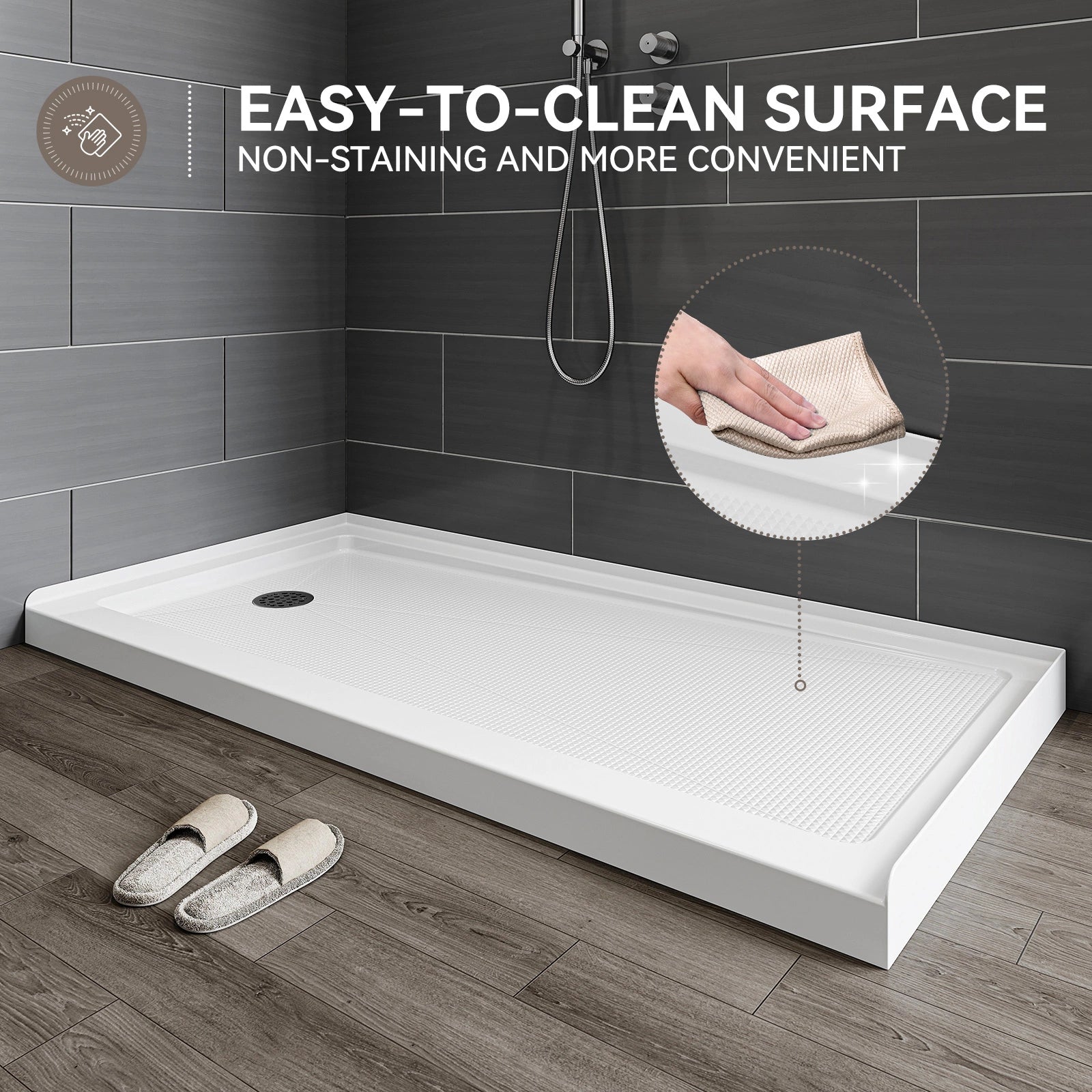 HOROW 60 Inch Acrylic Shower Base with Left Drain BS6030-MB-L