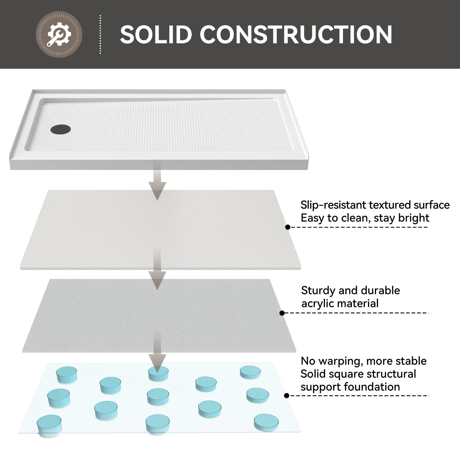 HOROW 60 Inch Acrylic Shower Base with Left Drain BS6030-MB-L