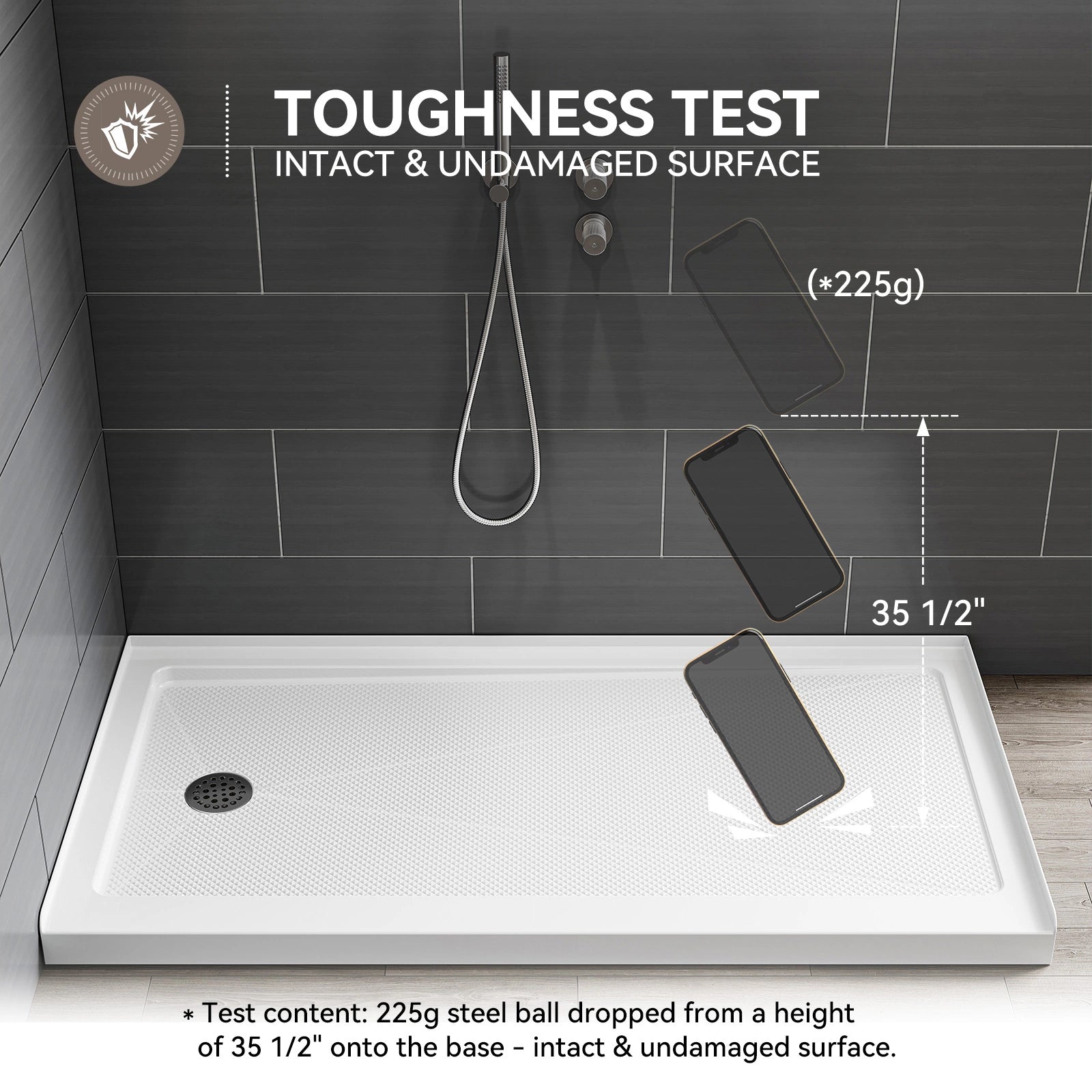 HOROW 60 Inch Acrylic Shower Base with Left Drain BS6030-MB-L
