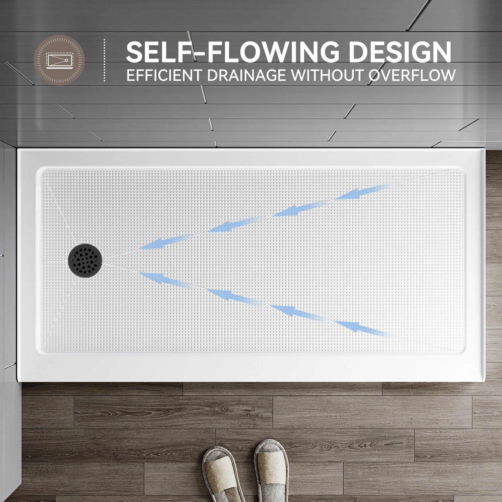 HOROW 60 Inch Acrylic Shower Base with Left Drain BS6030-MB-L