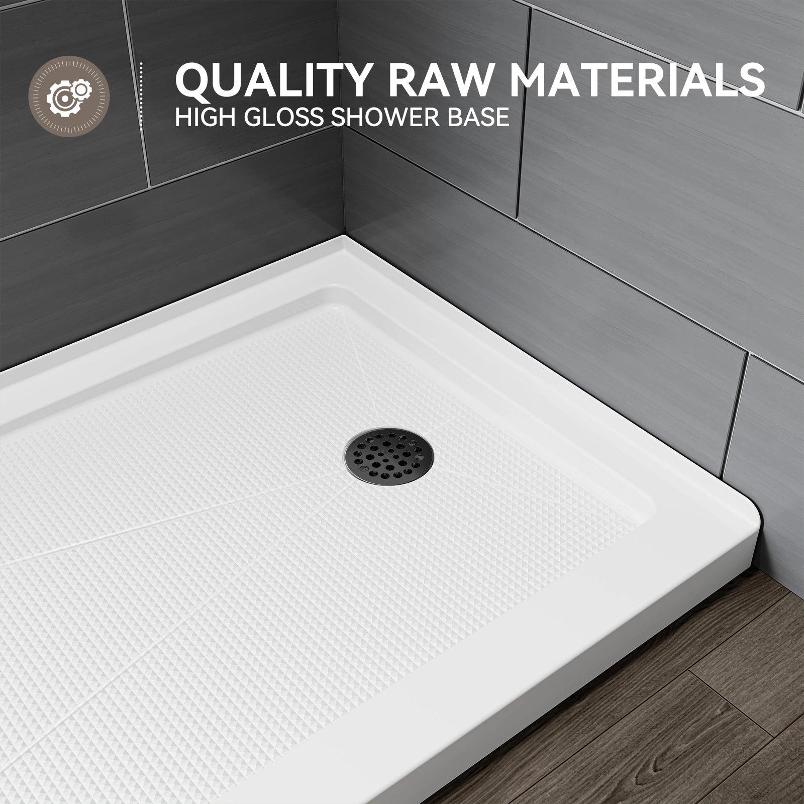 HOROW BS6030-MB-R Shower Base – 60" x 30" Right Drain Non-Slip