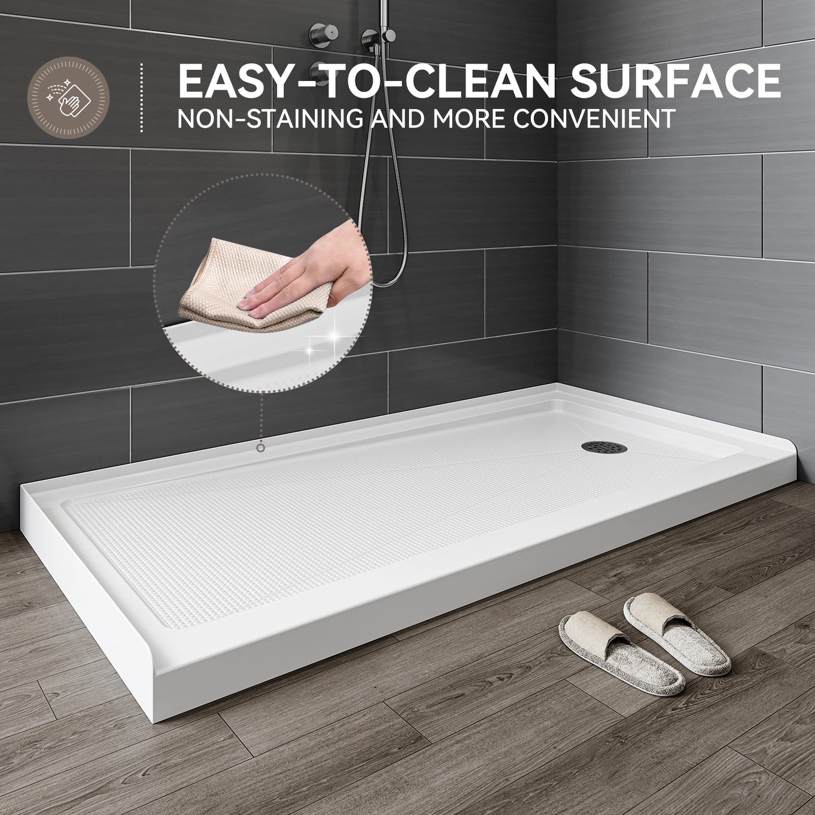 HOROW BS6030-MB-R Shower Base – 60" x 30" Right Drain Non-Slip