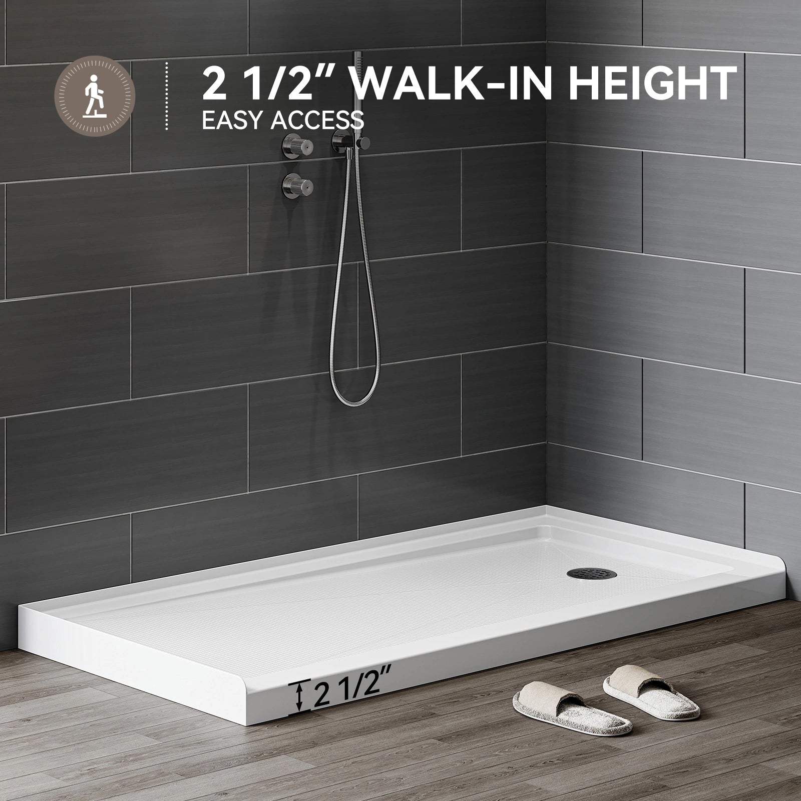 HOROW BS6030-MB-R Shower Base – 60" x 30" Right Drain Non-Slip