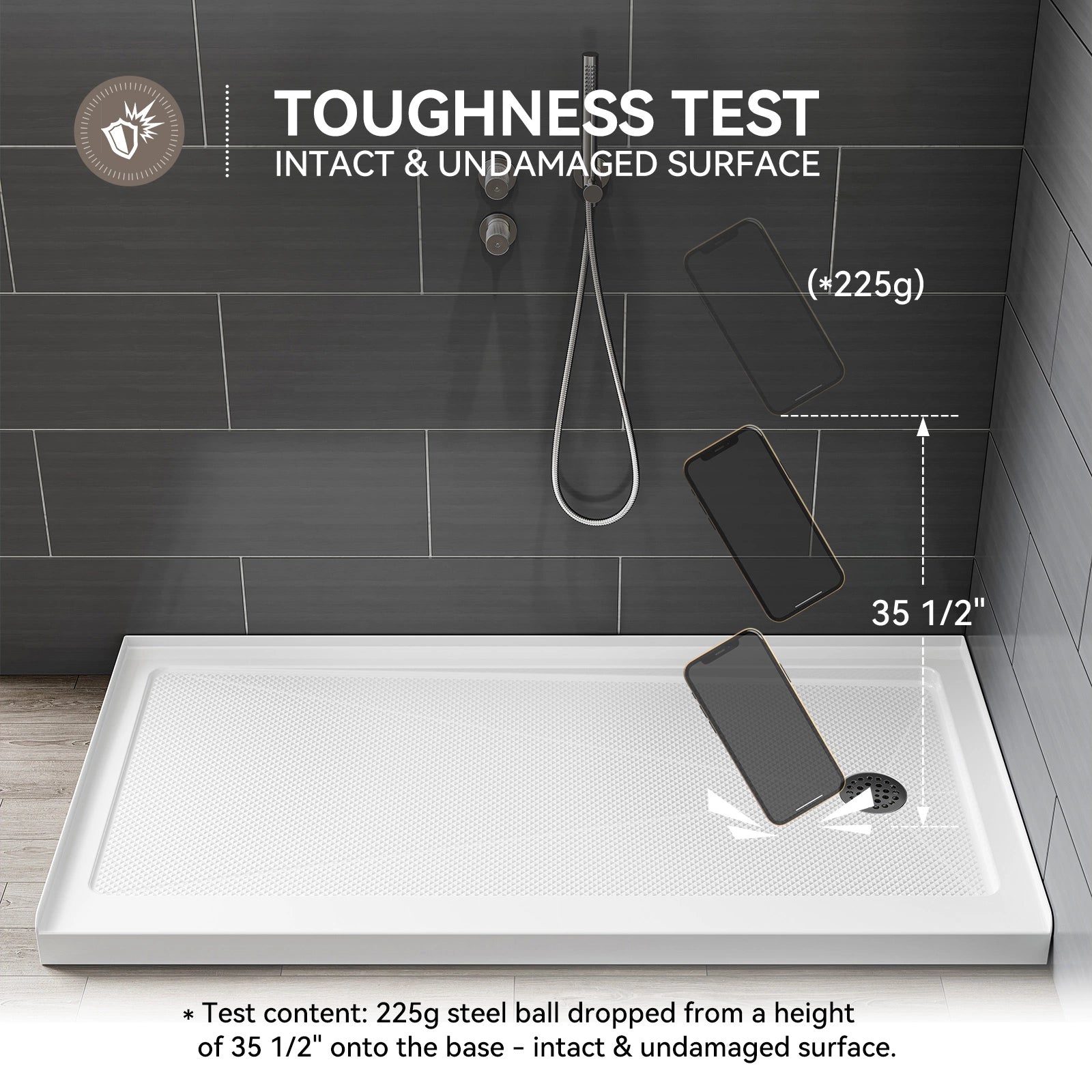 HOROW BS6030-MB-R Shower Base – 60" x 30" Right Drain Non-Slip