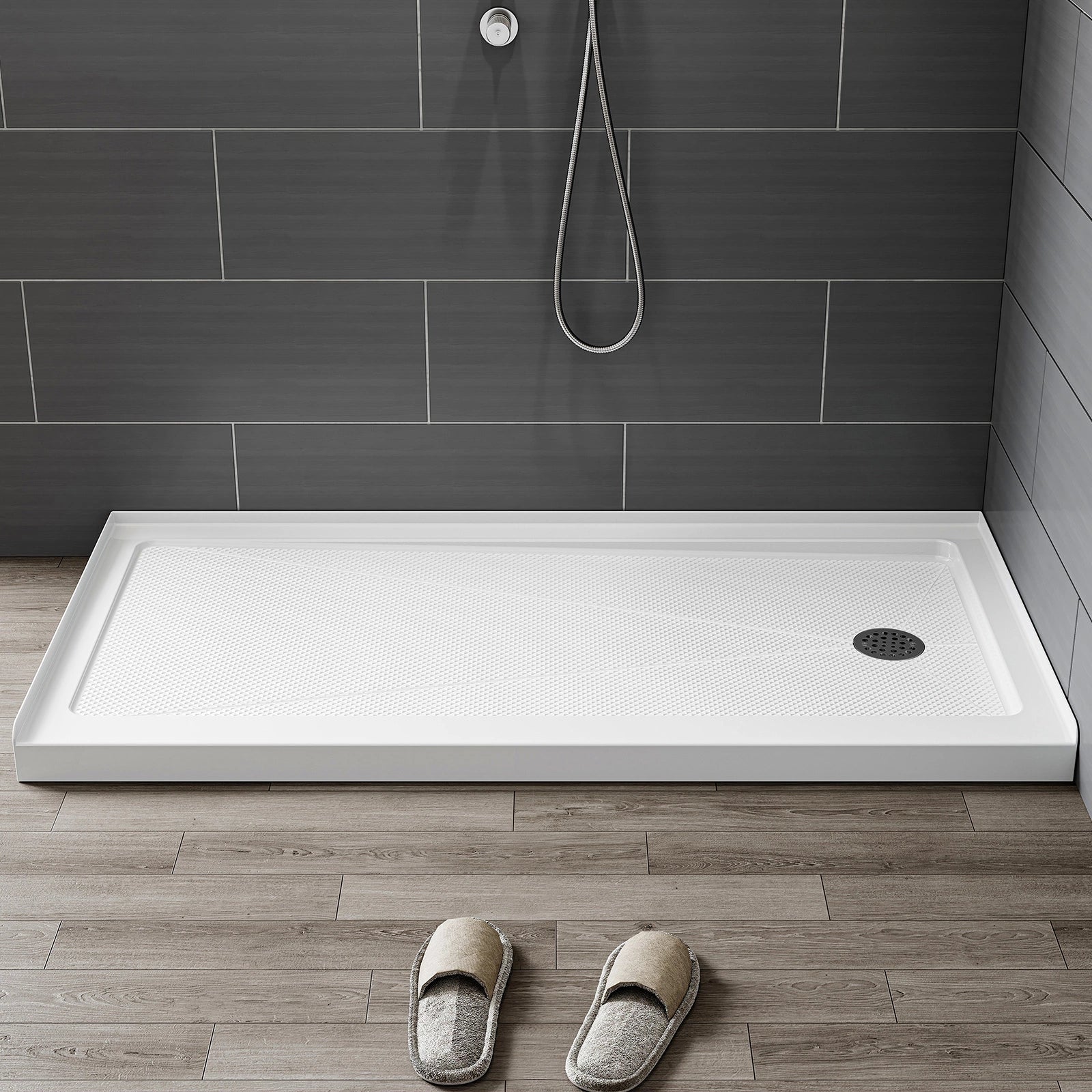 HOROW BS6030-MB-R Shower Base – 60" x 30" Right Drain Non-Slip