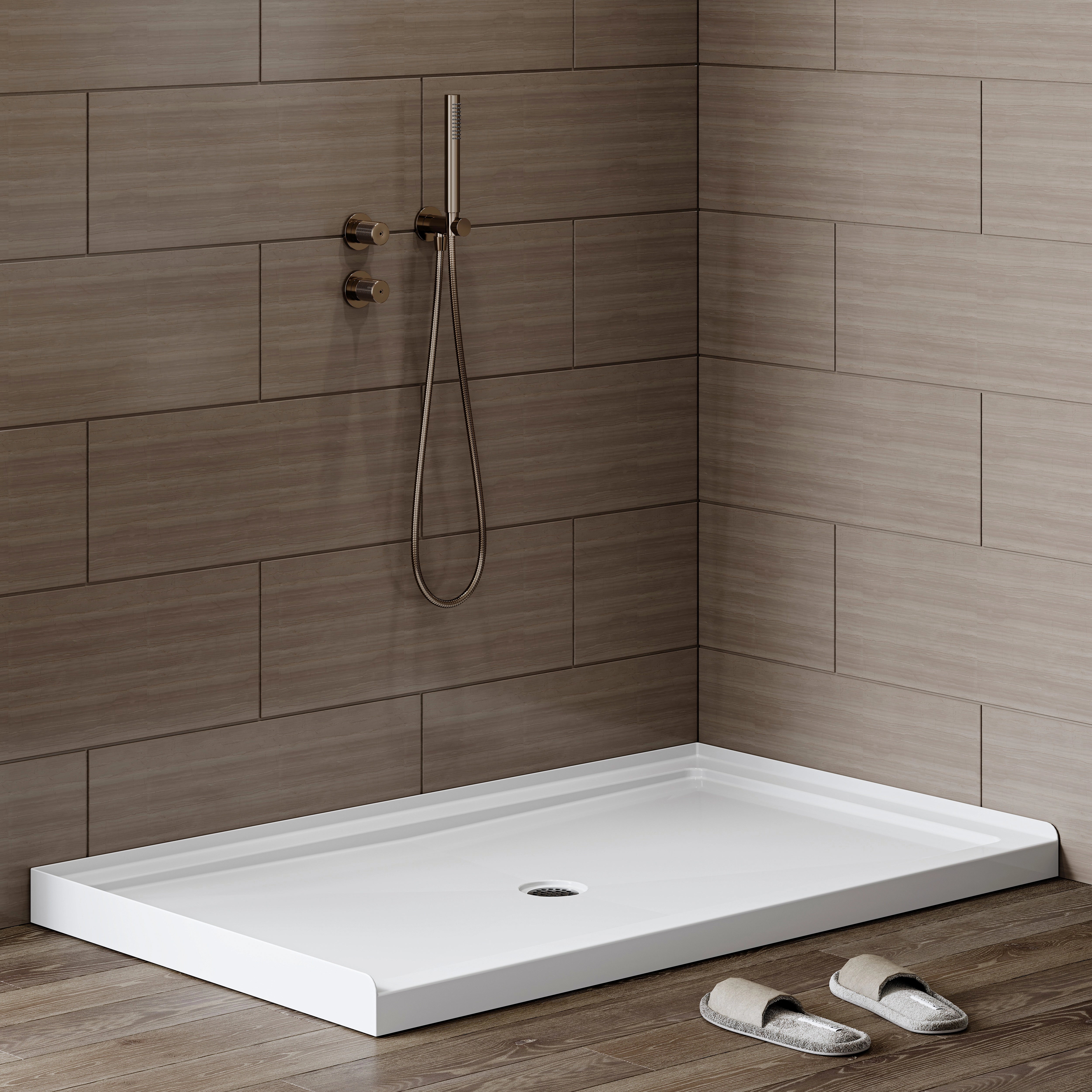 Chrome Acrylic Shower Pan with Center Drain Model BS6036-CH