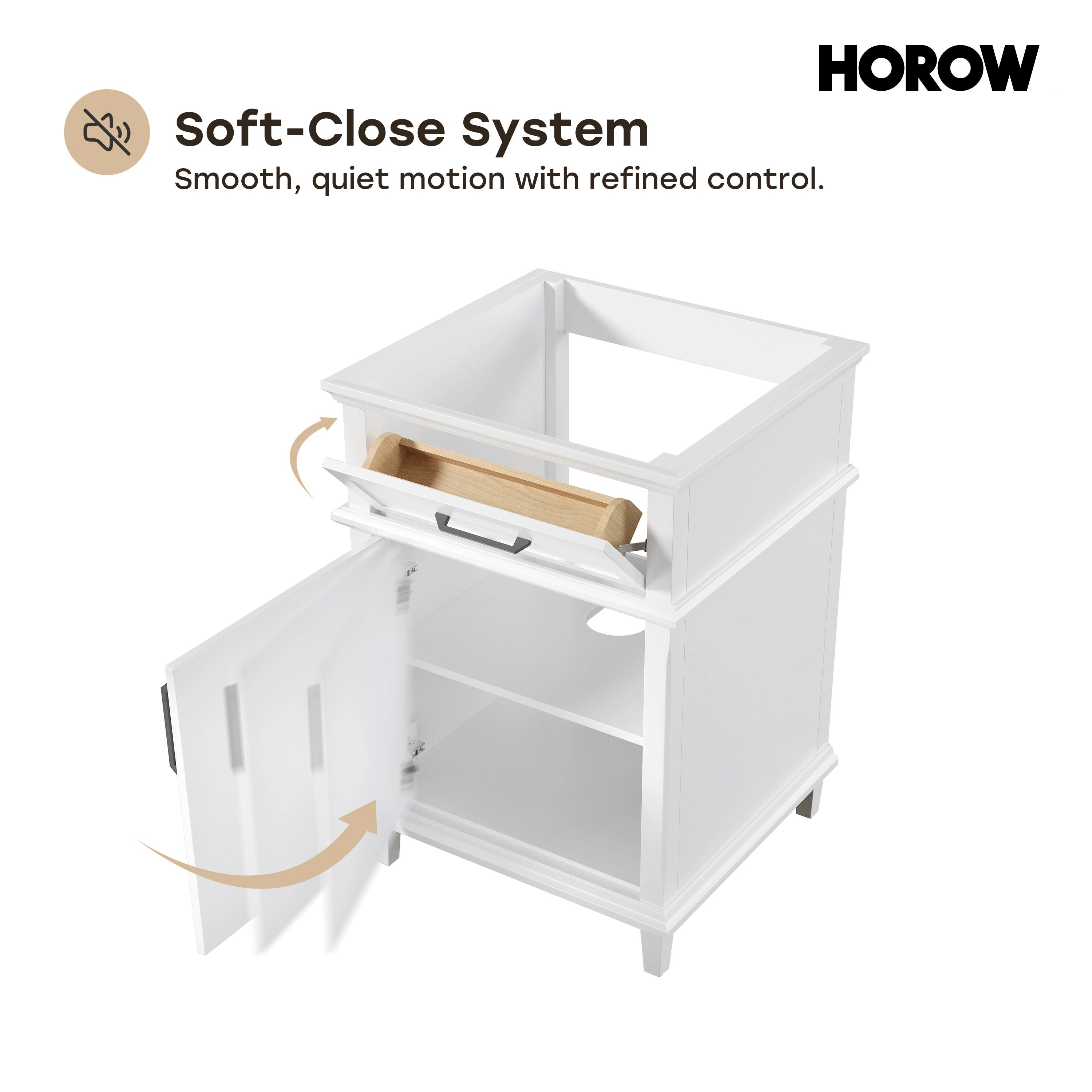 HOROW VNA Series Freestanding Bathroom Vanity with EVERSTONE Solid Surface Top – 24", 30", 36"