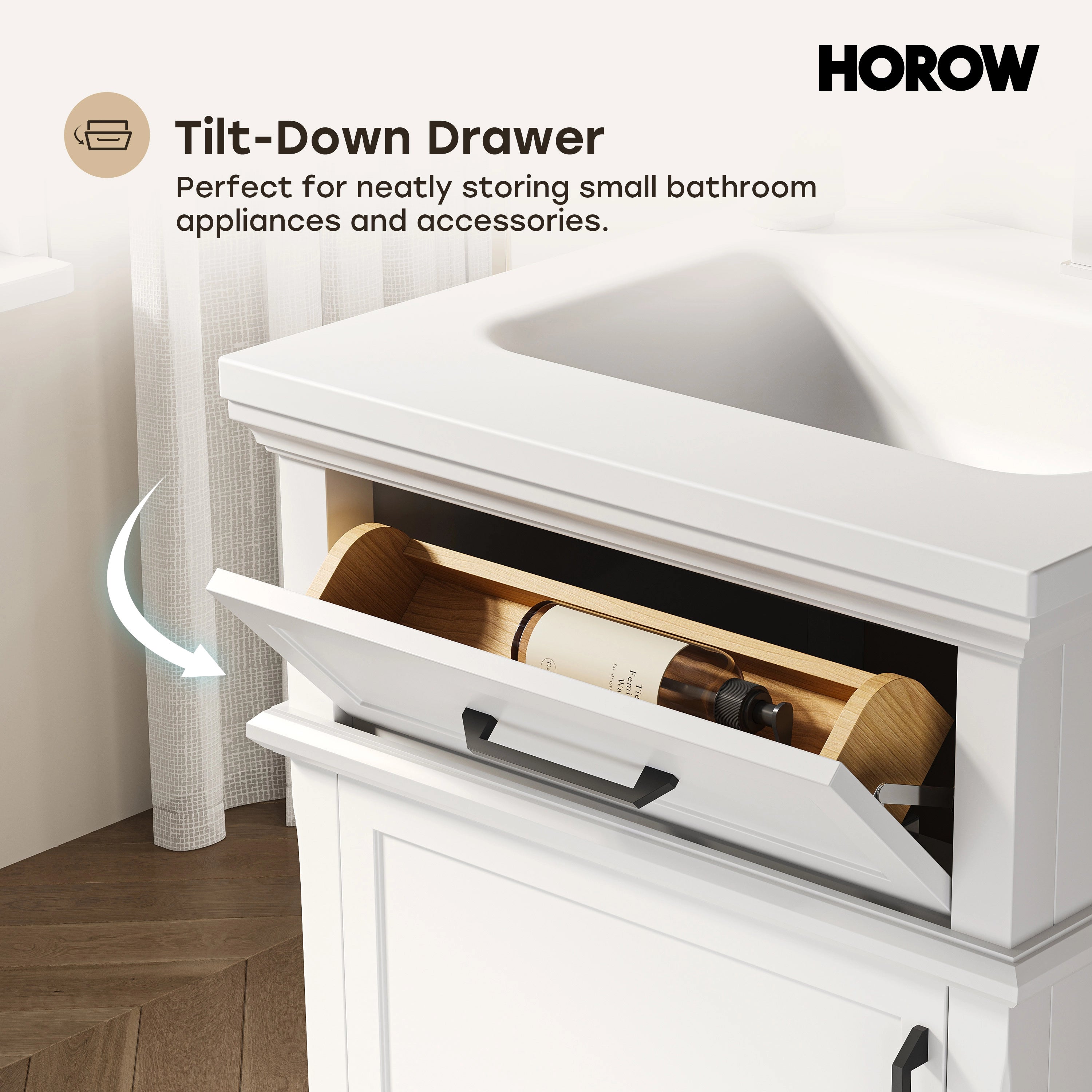 HOROW VNA Series Freestanding Bathroom Vanity with EVERSTONE Solid Surface Top – 24", 30", 36"