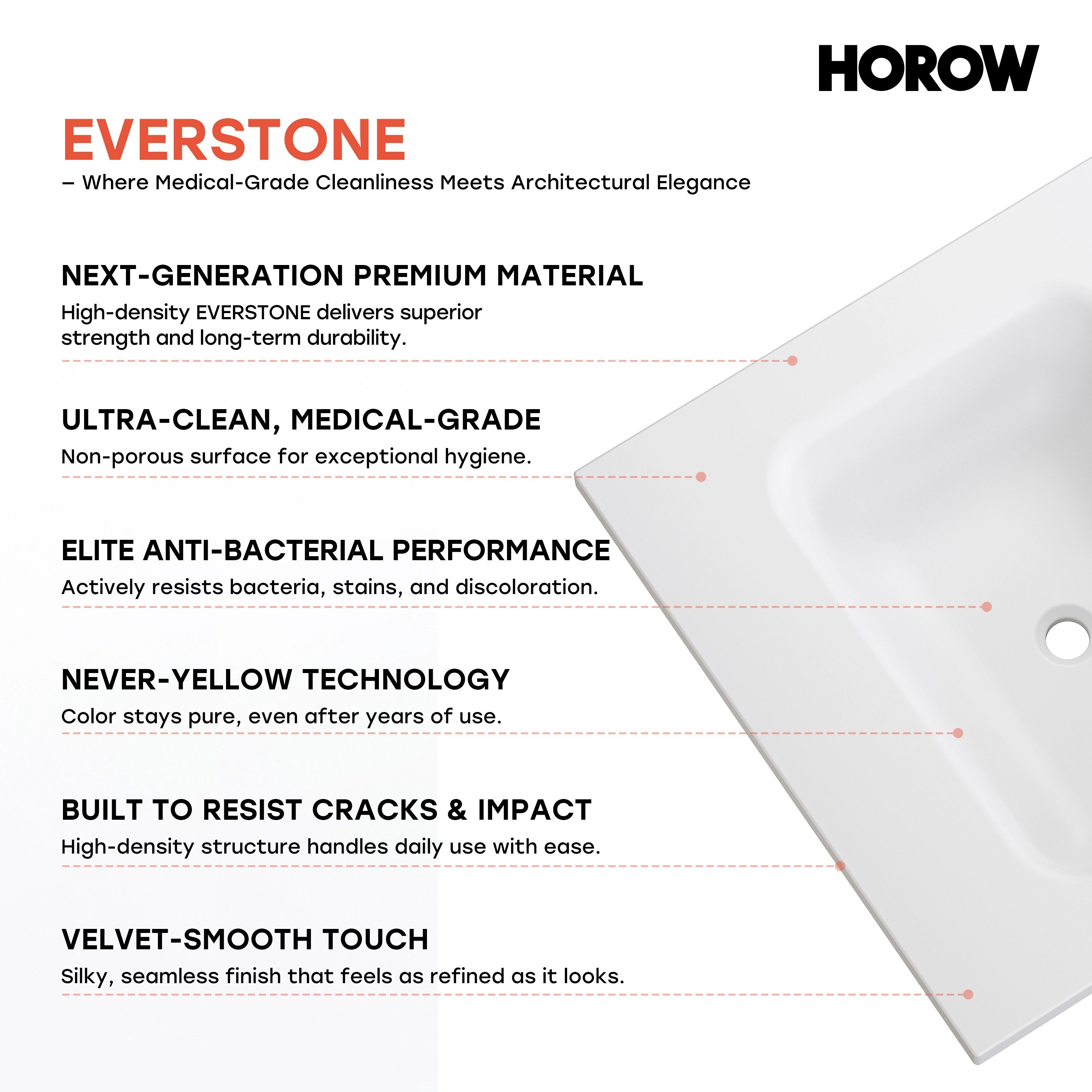 HOROW VNA Series Freestanding Bathroom Vanity with EVERSTONE Solid Surface Top – 24", 30", 36"
