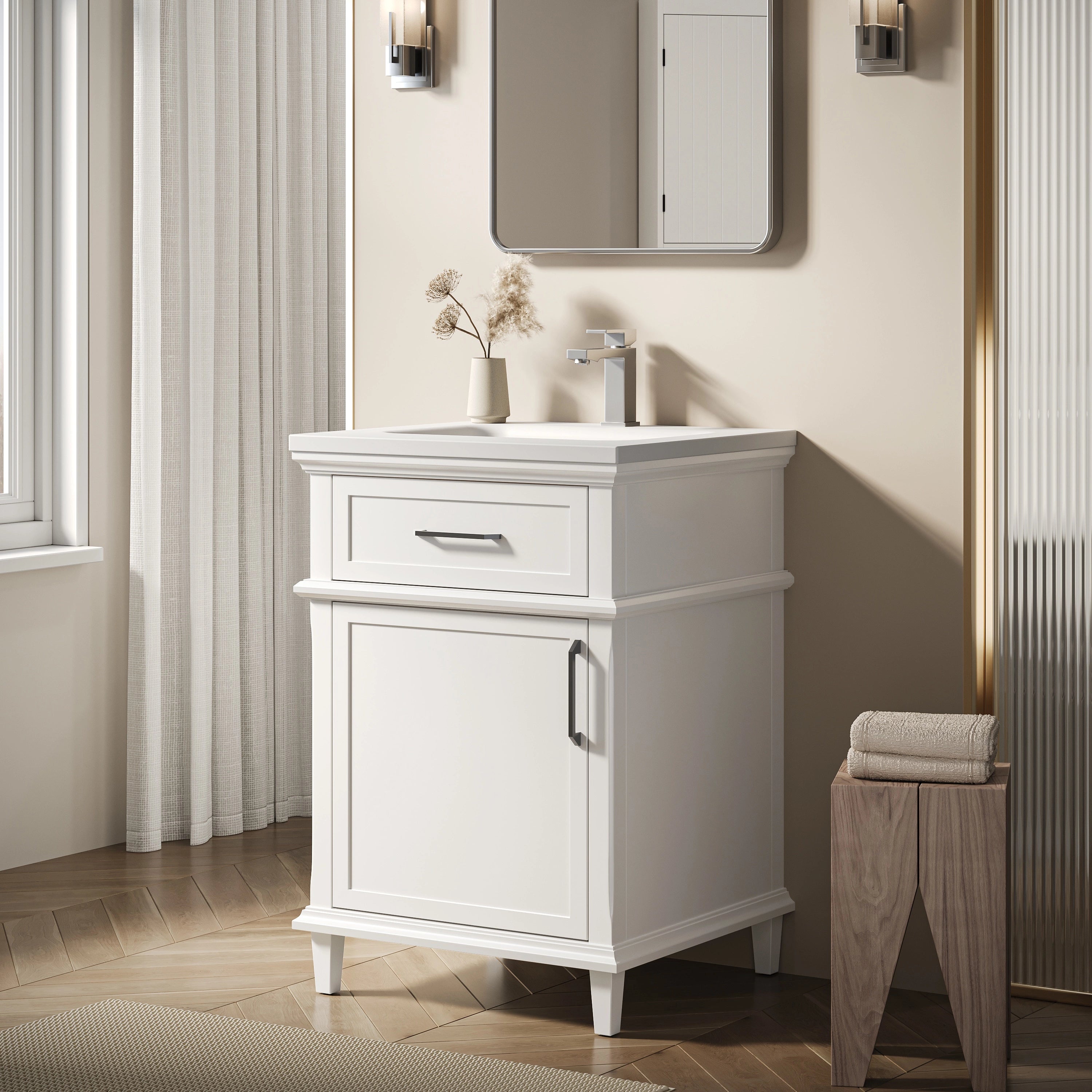 HOROW VNA Series Freestanding Bathroom Vanity with EVERSTONE Solid Surface Top – 24", 30", 36"