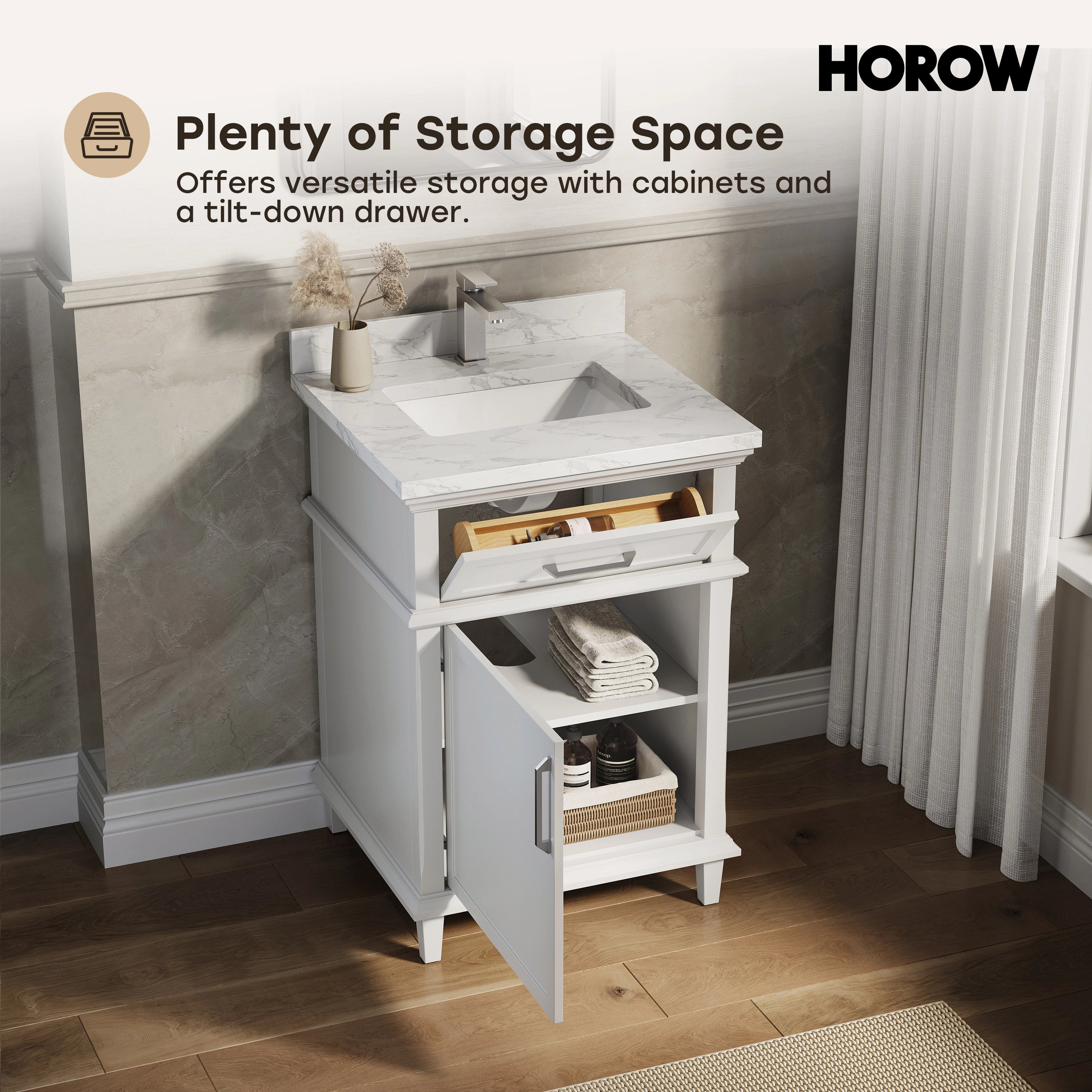 HOROW VNB Series Freestanding Bathroom Vanity with Cultured Marble Top | 24", 30" & 36" Sizes