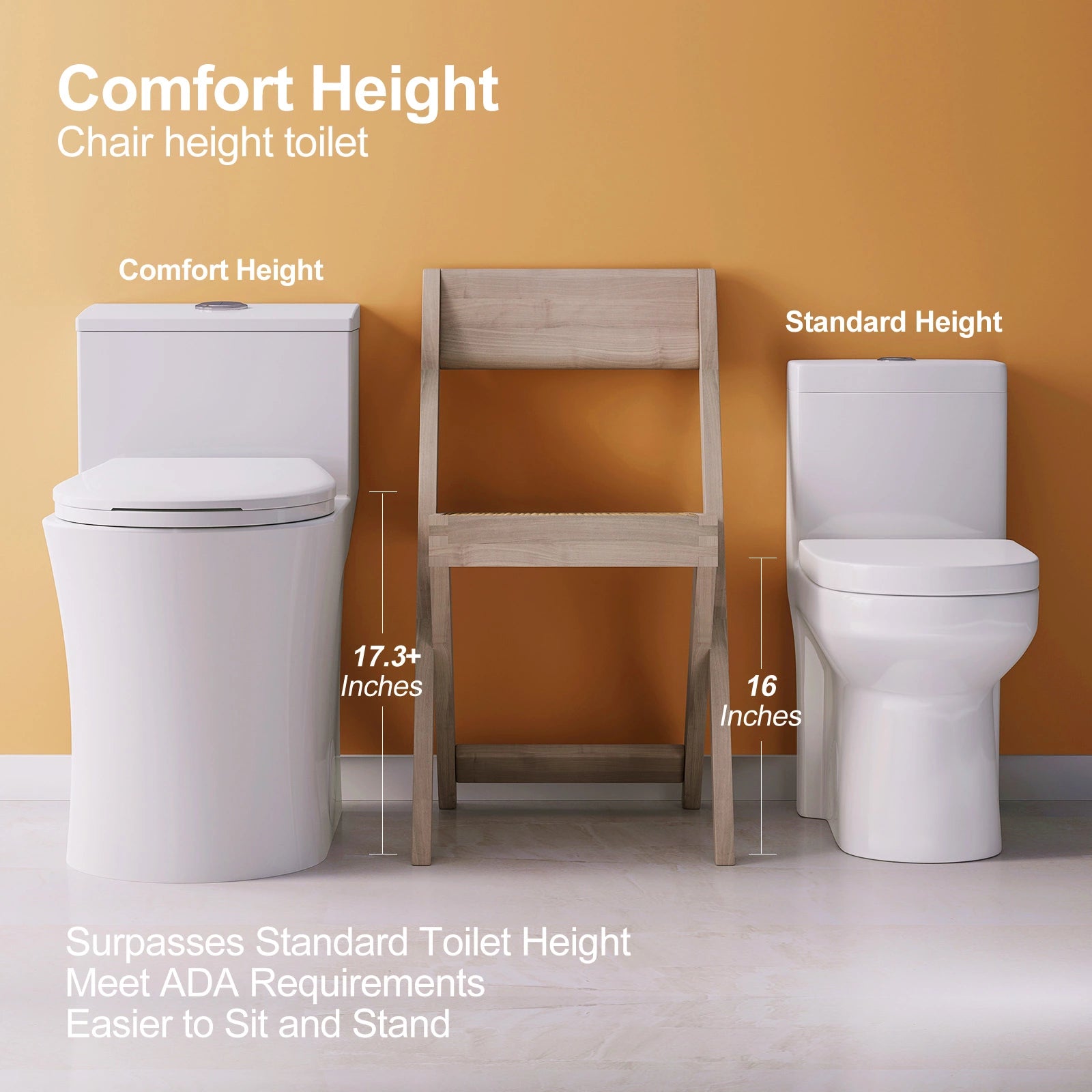 HOROW T0338W Elongated One Piece Toilet ADA Toilet Height 17.3 Inch