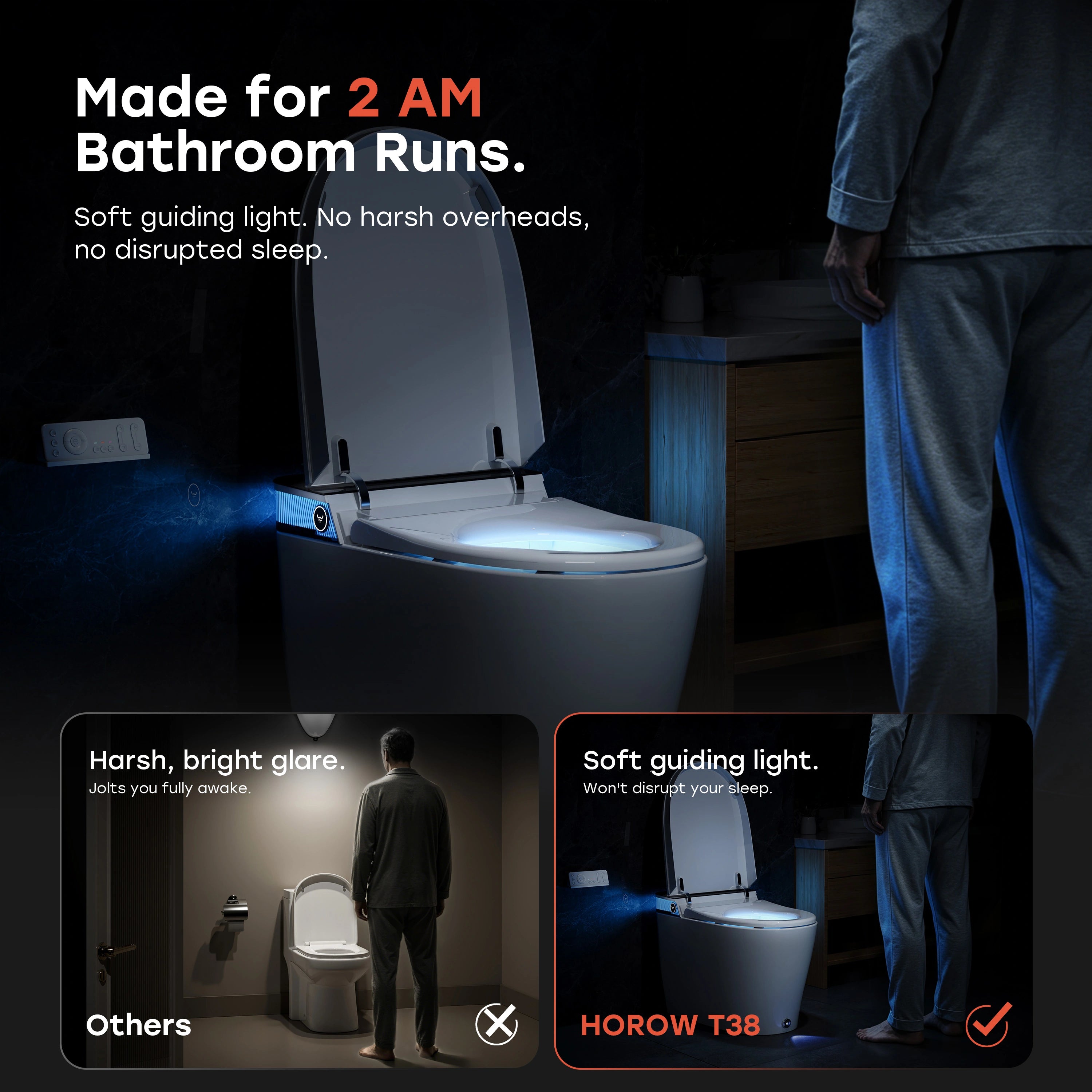HOROW T38 Smart Toilet with Built-In Tank, Bidet & Mood Light