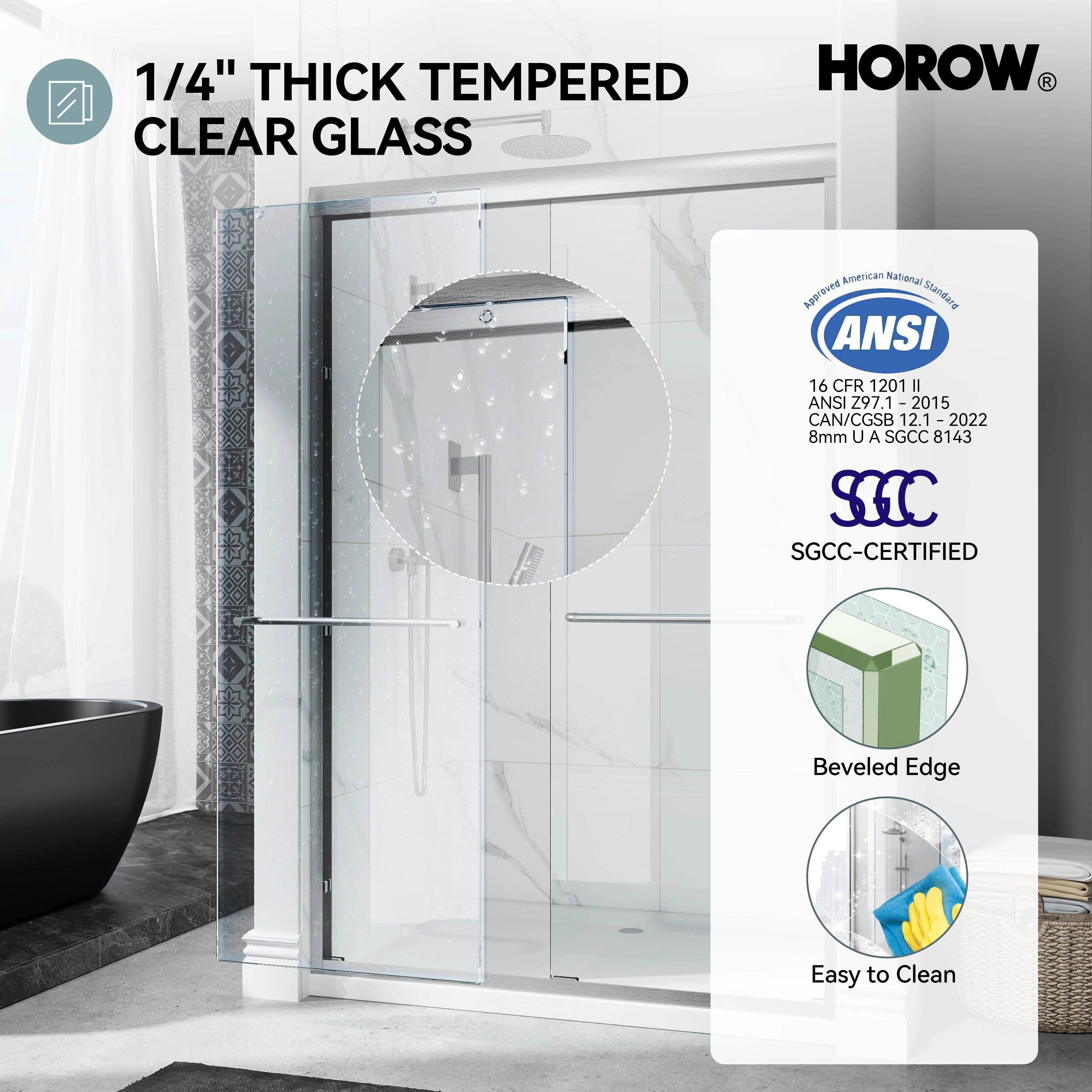 Brushed Nickel Double Sliding Shower Door with Wet-Dry Separation Model HR4872-BN