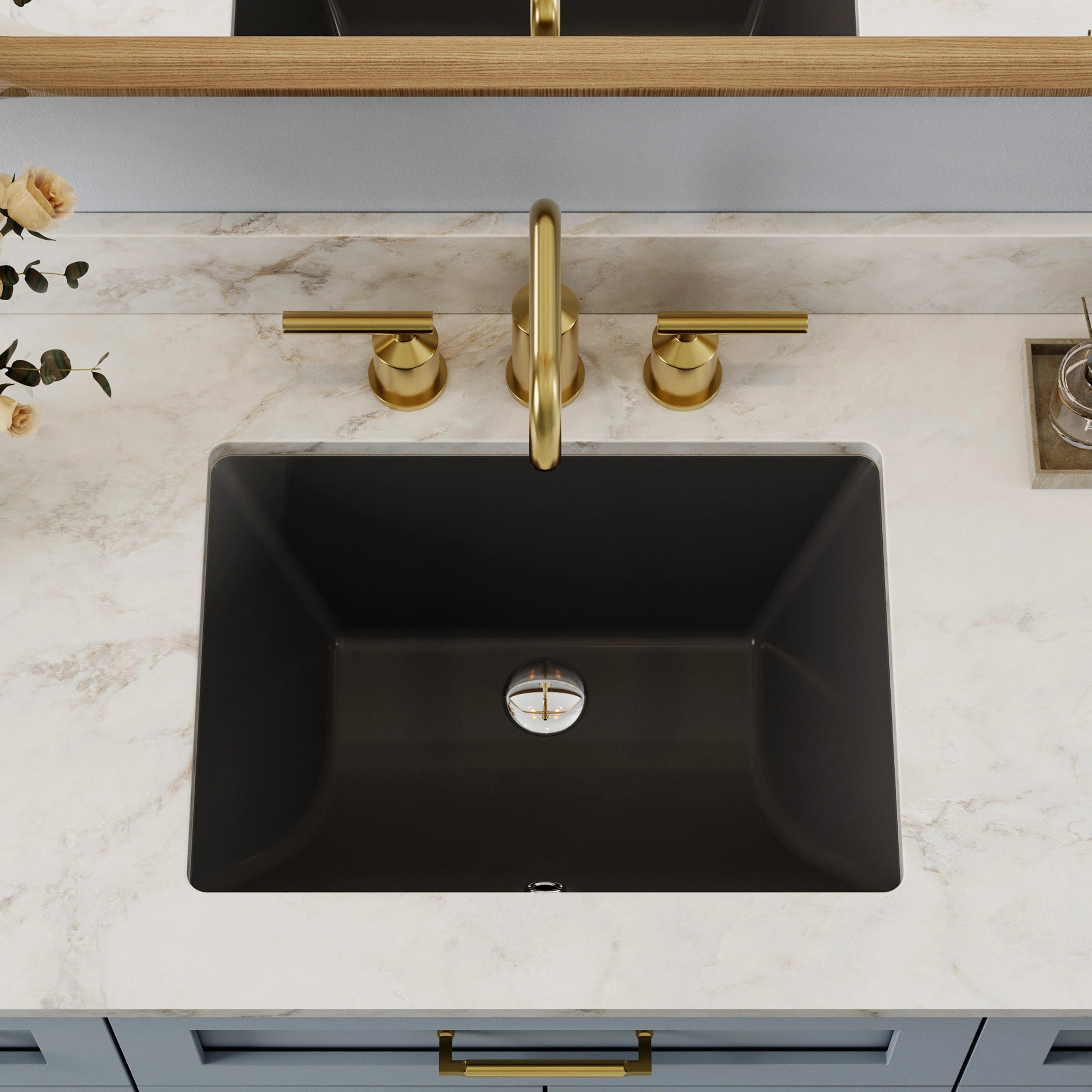 Black Undermount Rectangle Bathroom Sink with Overflow – HWTP-S5138D-B