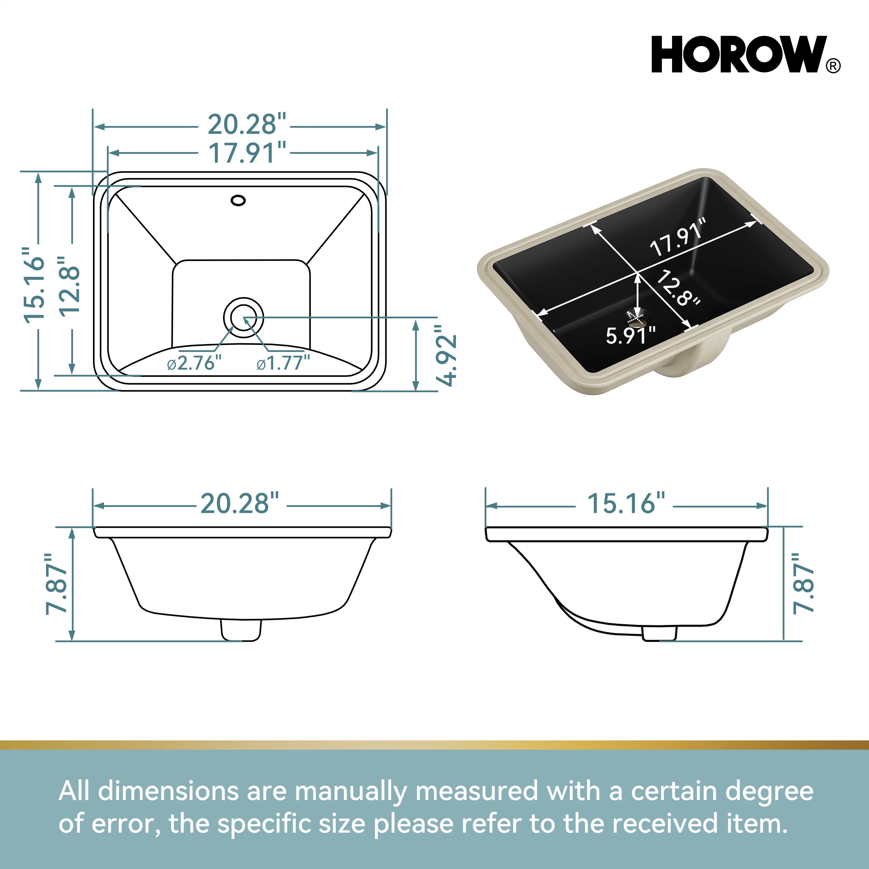 Black Undermount Rectangle Bathroom Sink with Overflow – HWTP-S5138D-B