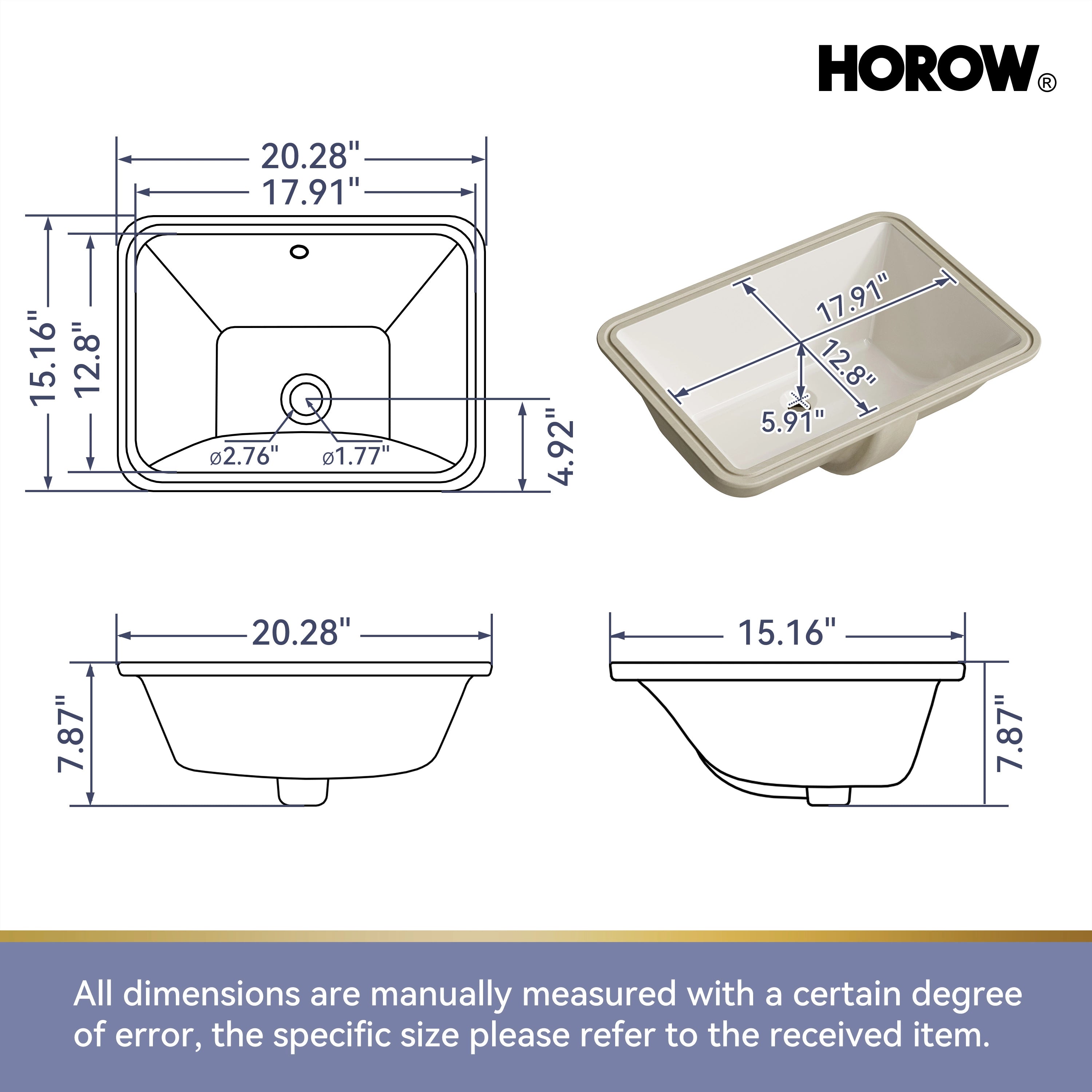 Bisque Under-Counter Bathroom Sink – Model HWTP-S5138D-BC