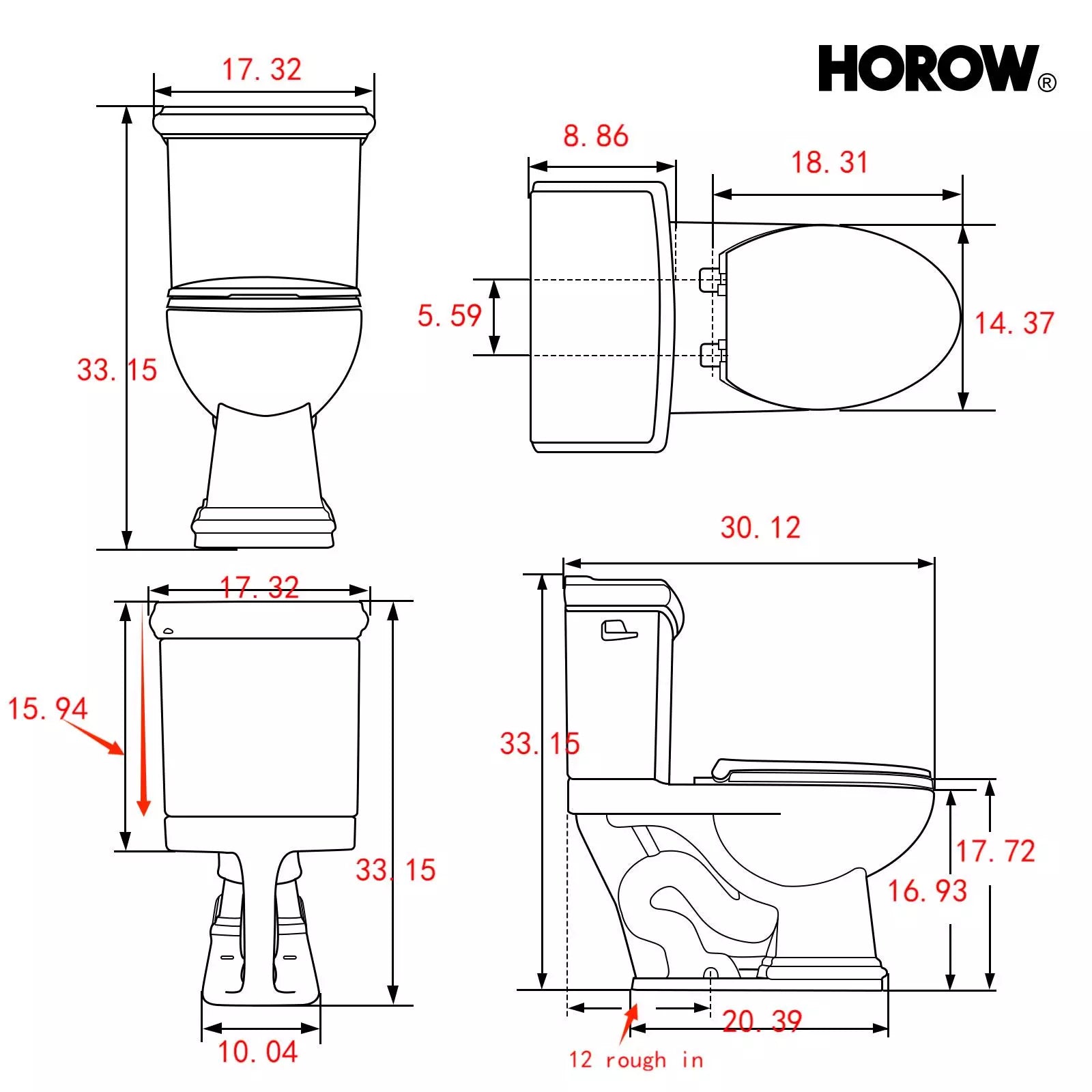 2-Piece Toilet HWTT-E04S – Single Flush with Elongated Bowl