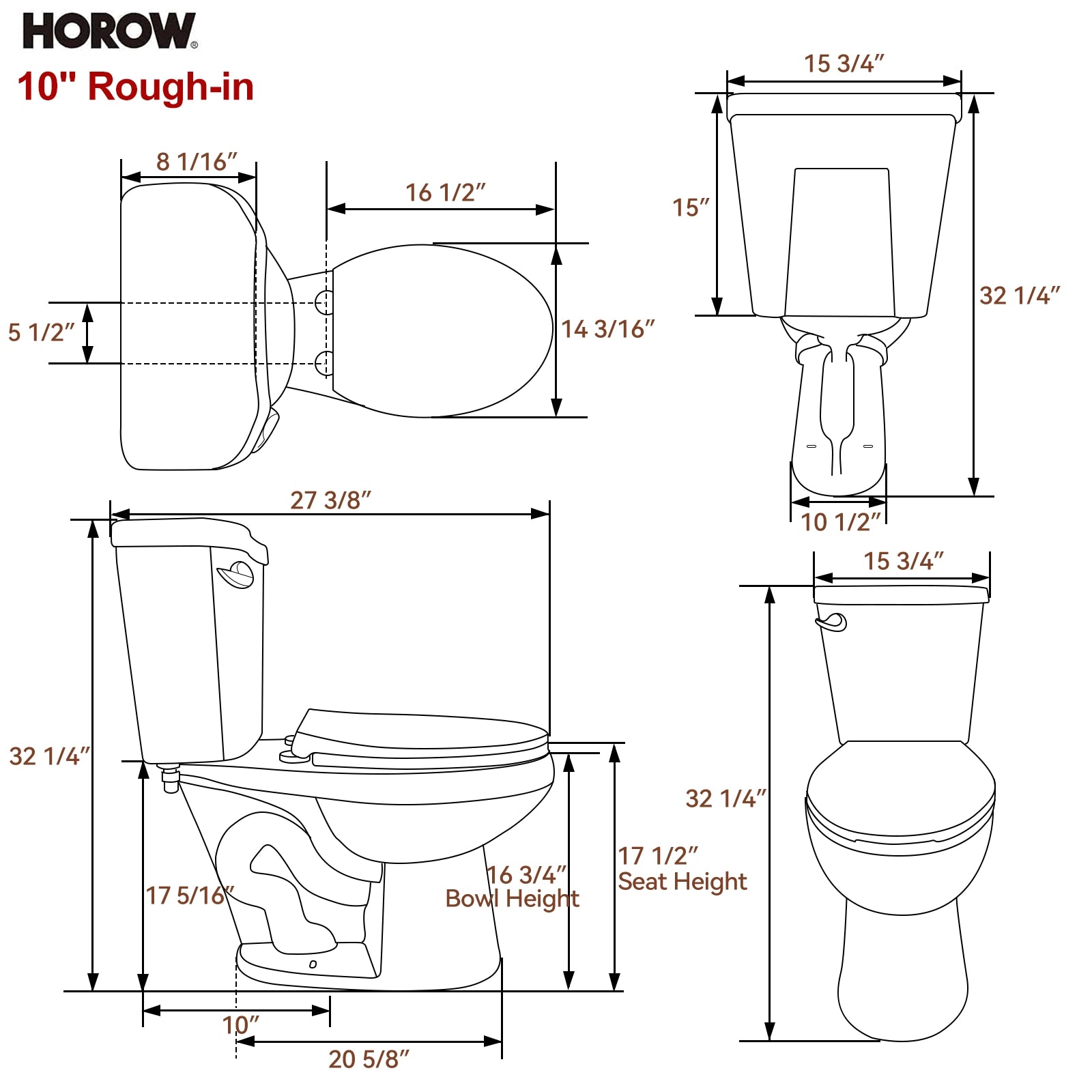 2 Piece Toilet with Single Flush and Round Bowl – Model HWTT-R01S10