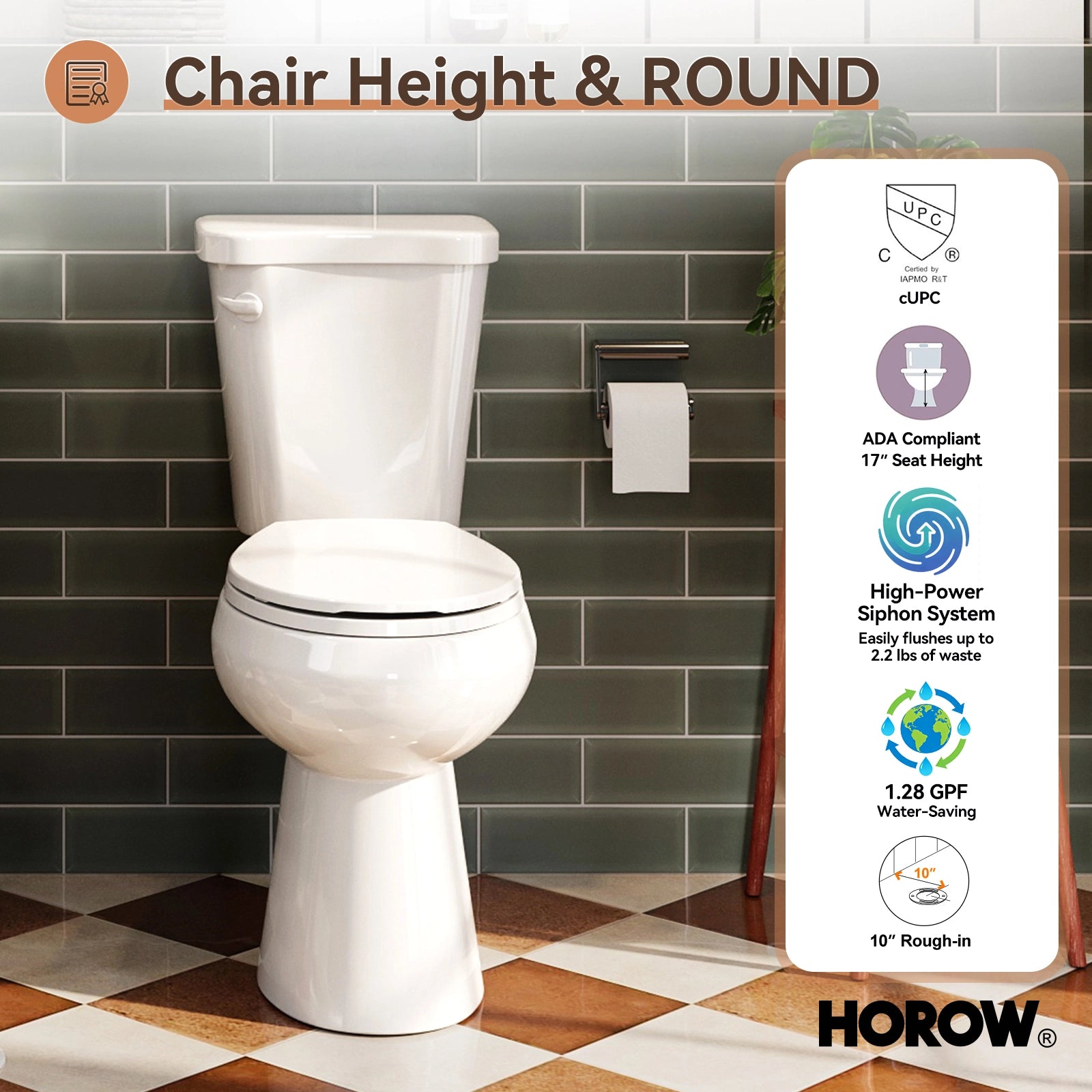 2 Piece Toilet with Single Flush and Round Bowl – Model HWTT-R01S10