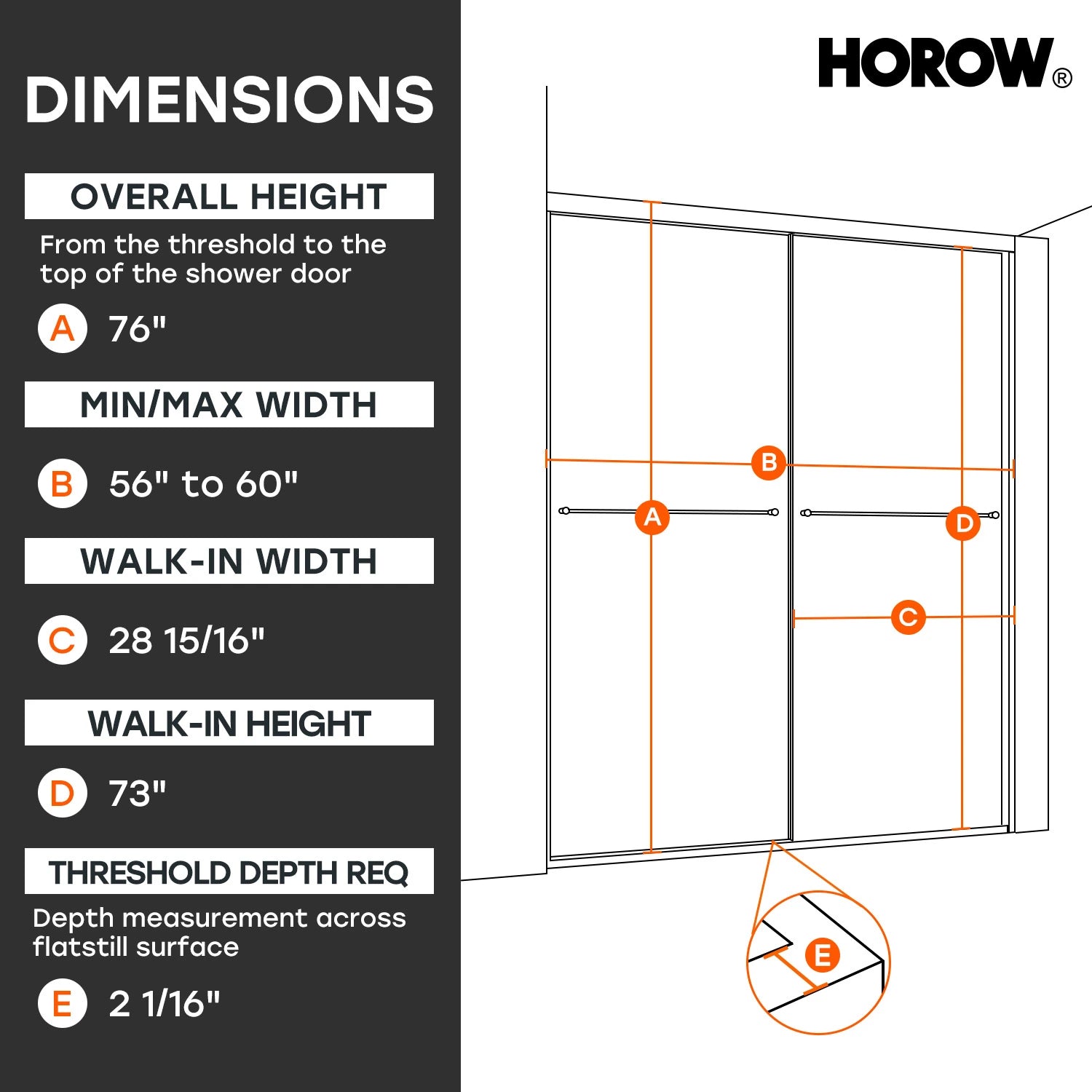 HOROW Brushed Nickel Shower Door with Ultra Narrow Model K2-BN