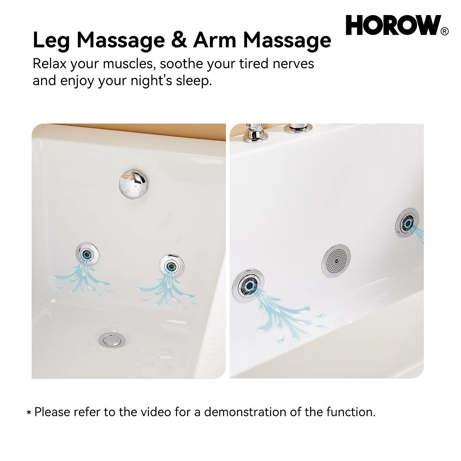 HOROW M59-R 59" Acrylic Massage Bathtub with Right Drain